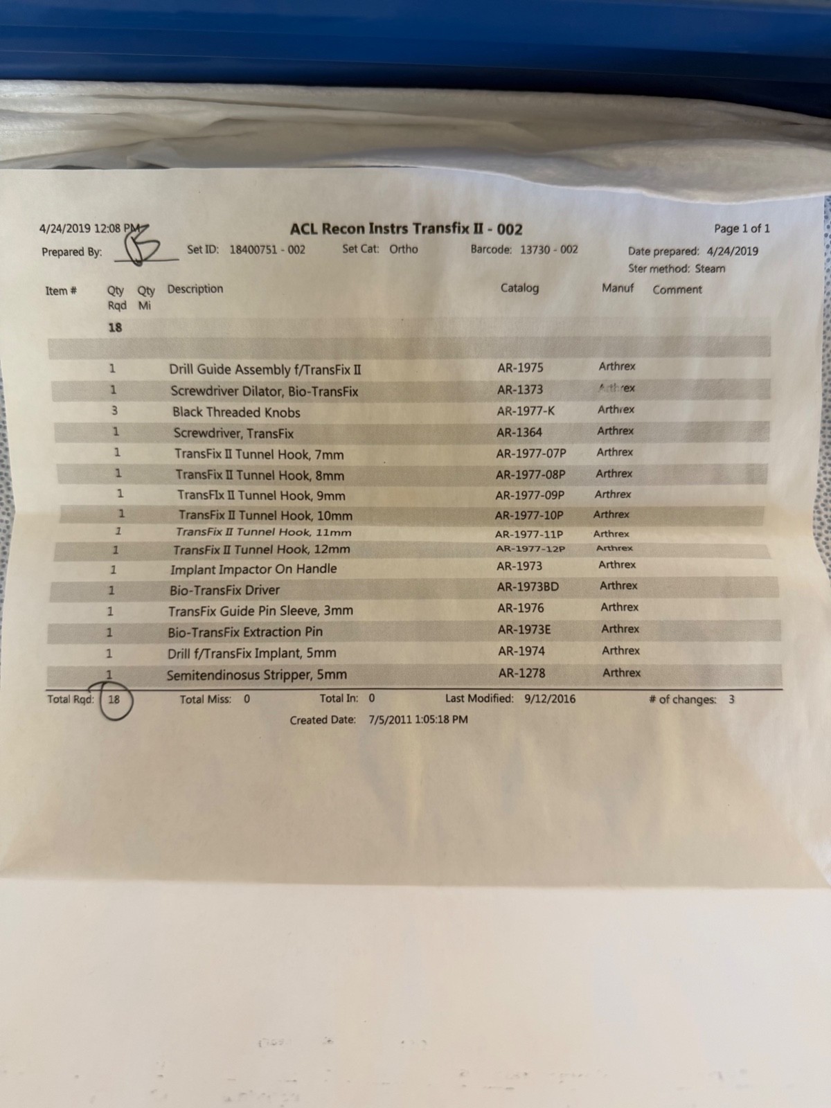 Arthrex Transfix II ACL Reconstruction Instrumentation Set