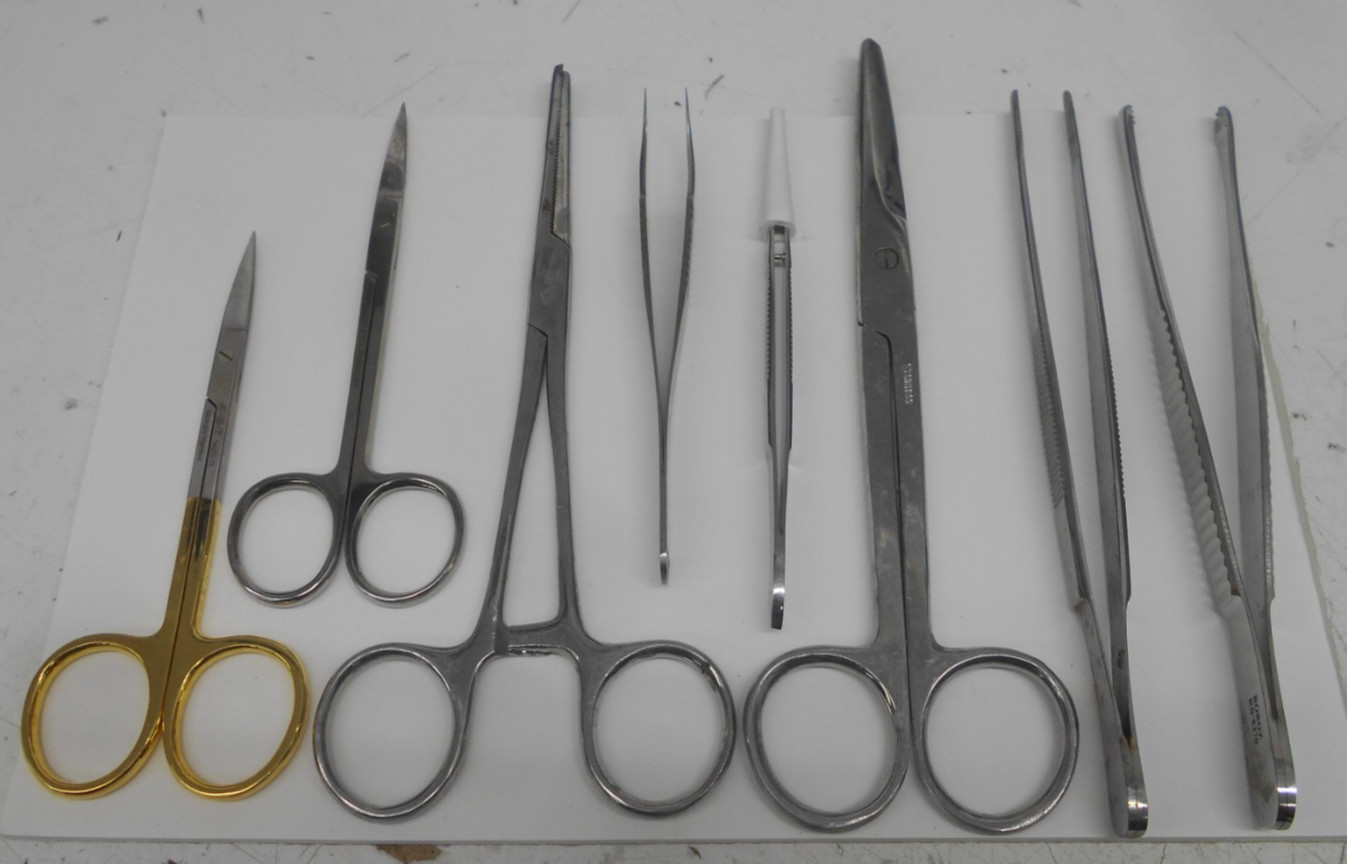 Assorted Medical Instruments: Tissue Forceps,Tweezers,Surgical Scissors Hemostat