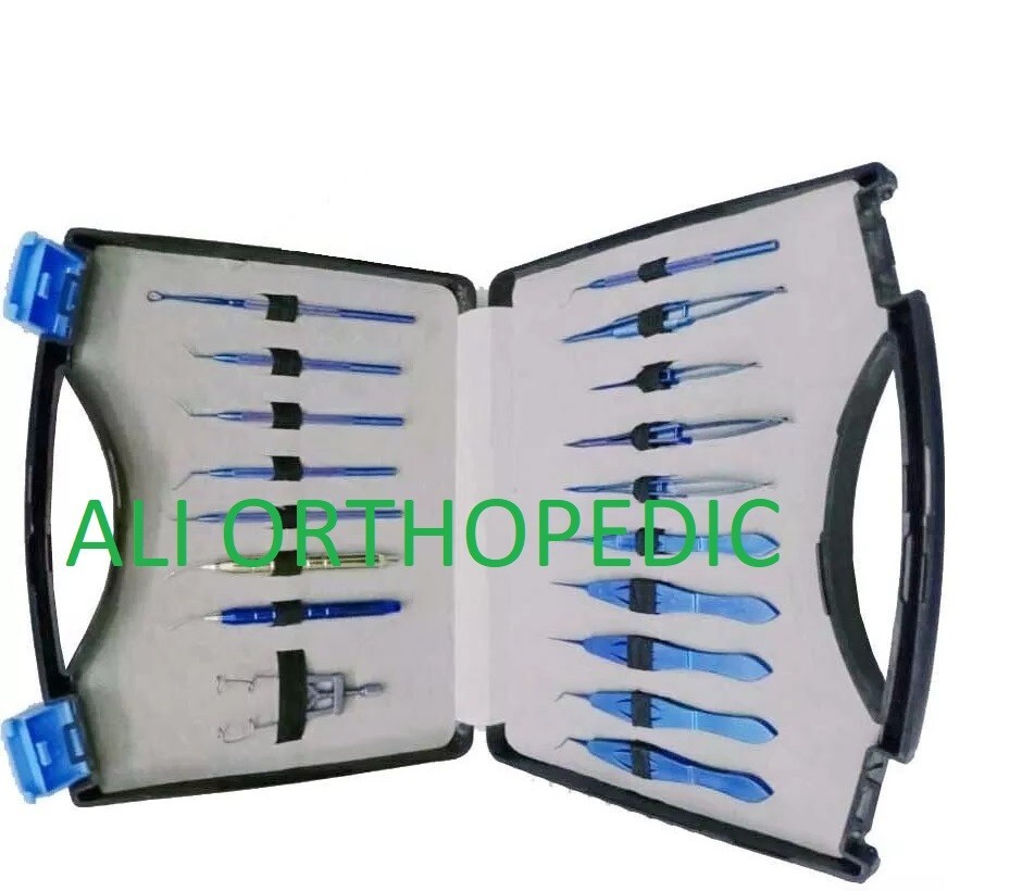 Ophthalmic Cataract Phaco Surgery Set of 18 Pcs in Titanium with Plastic Box CE