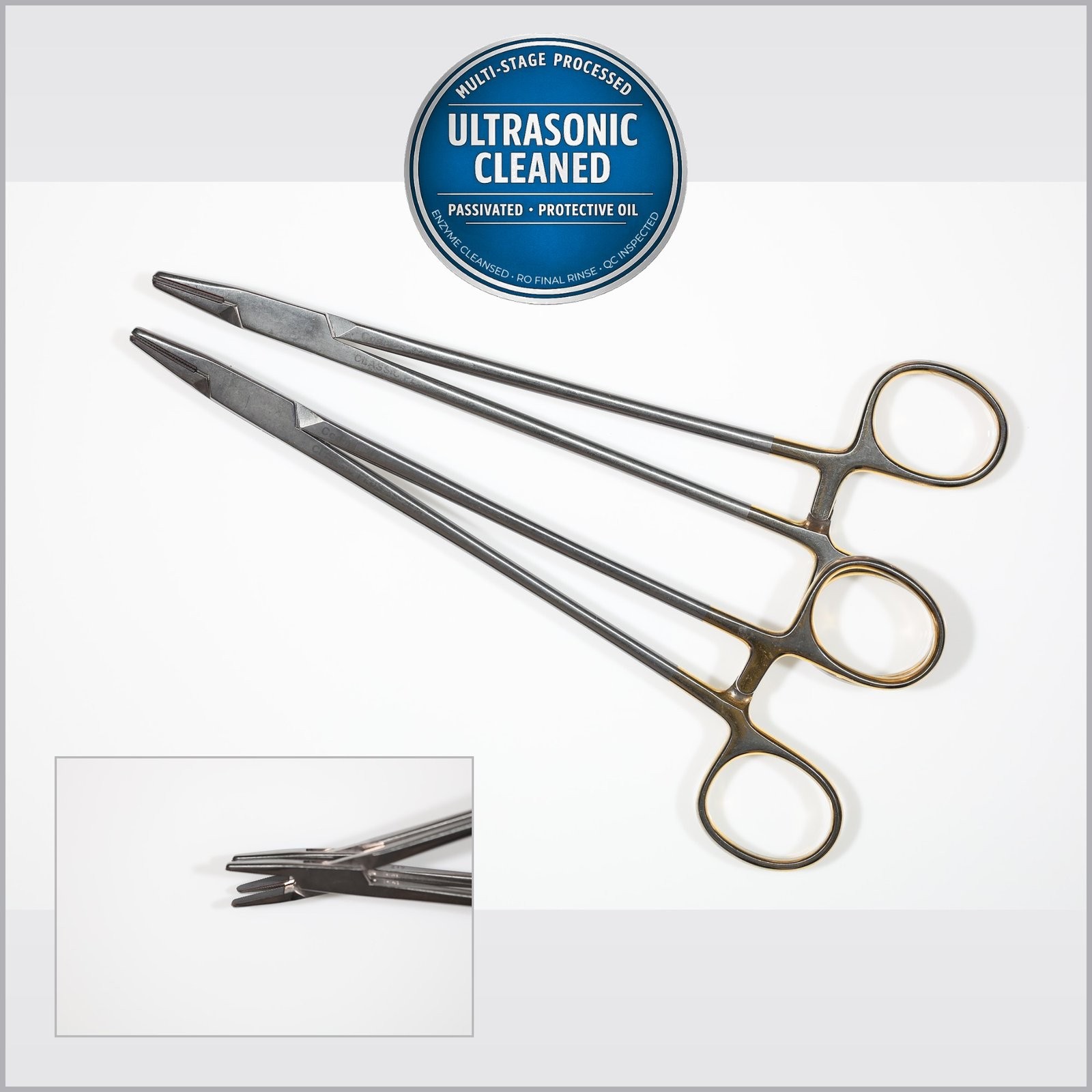 2x Codman 36-2018 Classic Mayo-Hegar Needle Holder, Straight, Serrated, TC, 8in