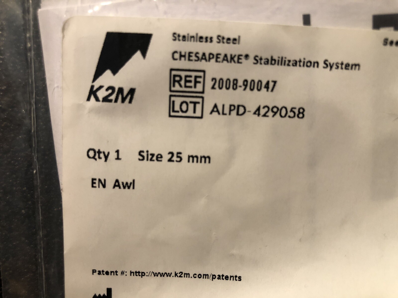 K2M Chesapeake Stabilization System 25mm Awl — REF: 2008-90047