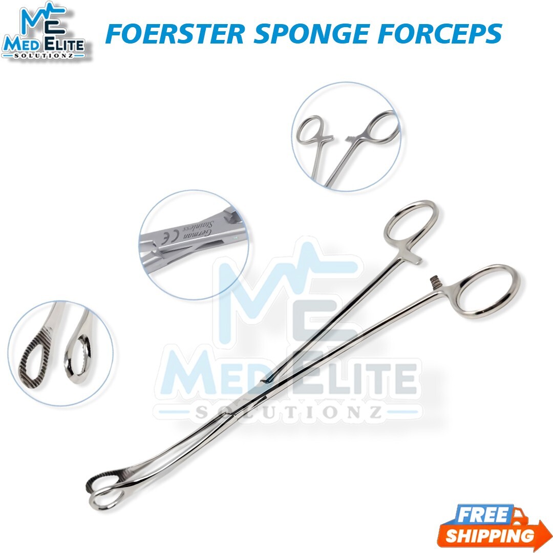 PREMIUM Foerster Sponge Forceps 9.50″ Curved Surgical Veterinary German Grade