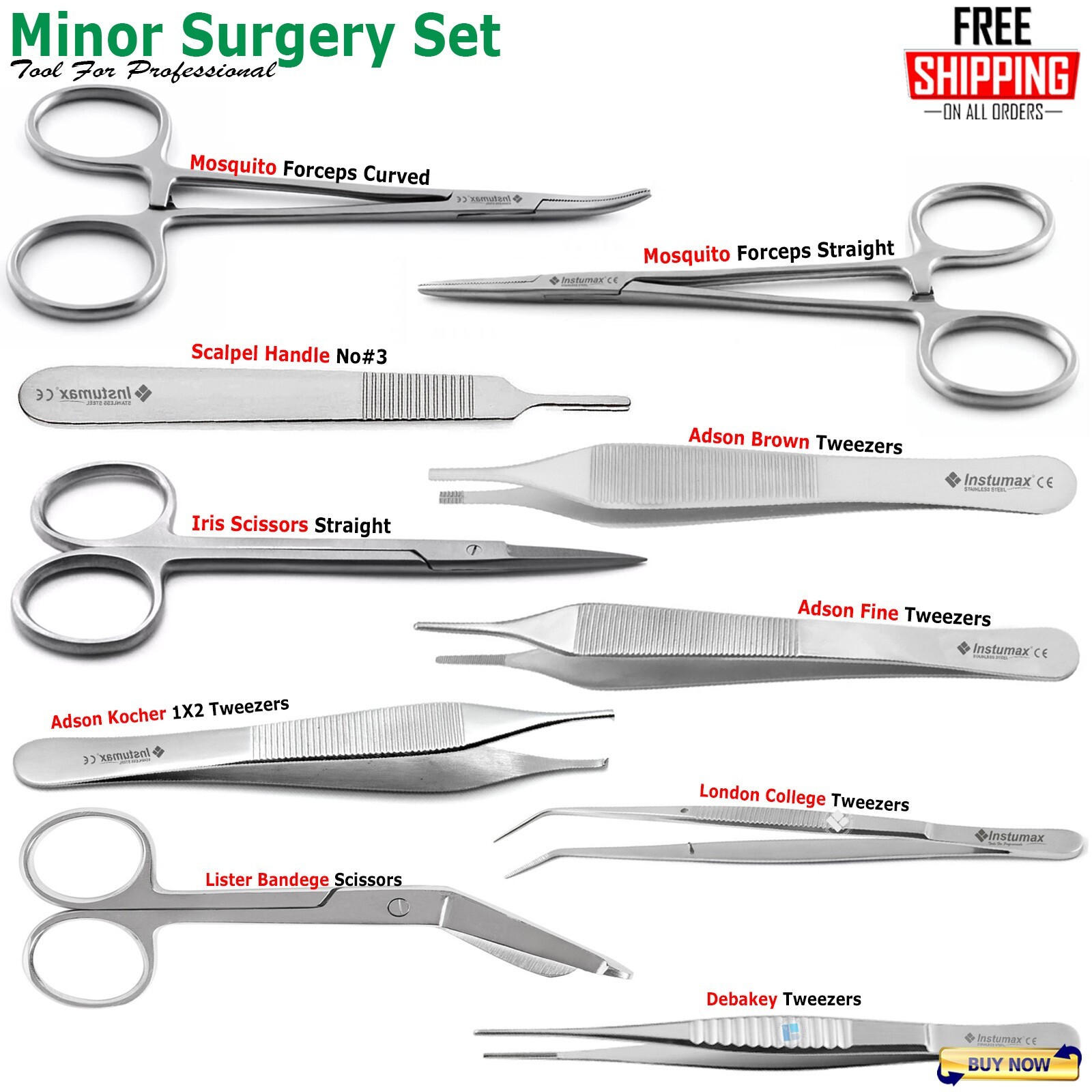Premium 10 Pcs Minor Surgery Set Surgical Instruments Kit Stainless Steel