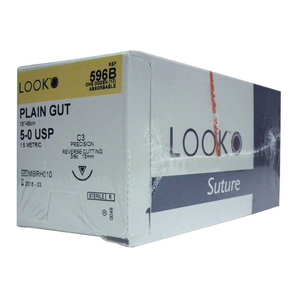 Look X596B Plain Absorbable Sutures 5-0 18 C3 3/8 Circle 13mm 12/Pk EXP Feb 2027