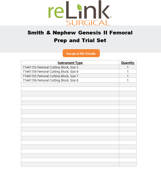Smith & Nephew Genesis II Femoral Prep and Trial Set