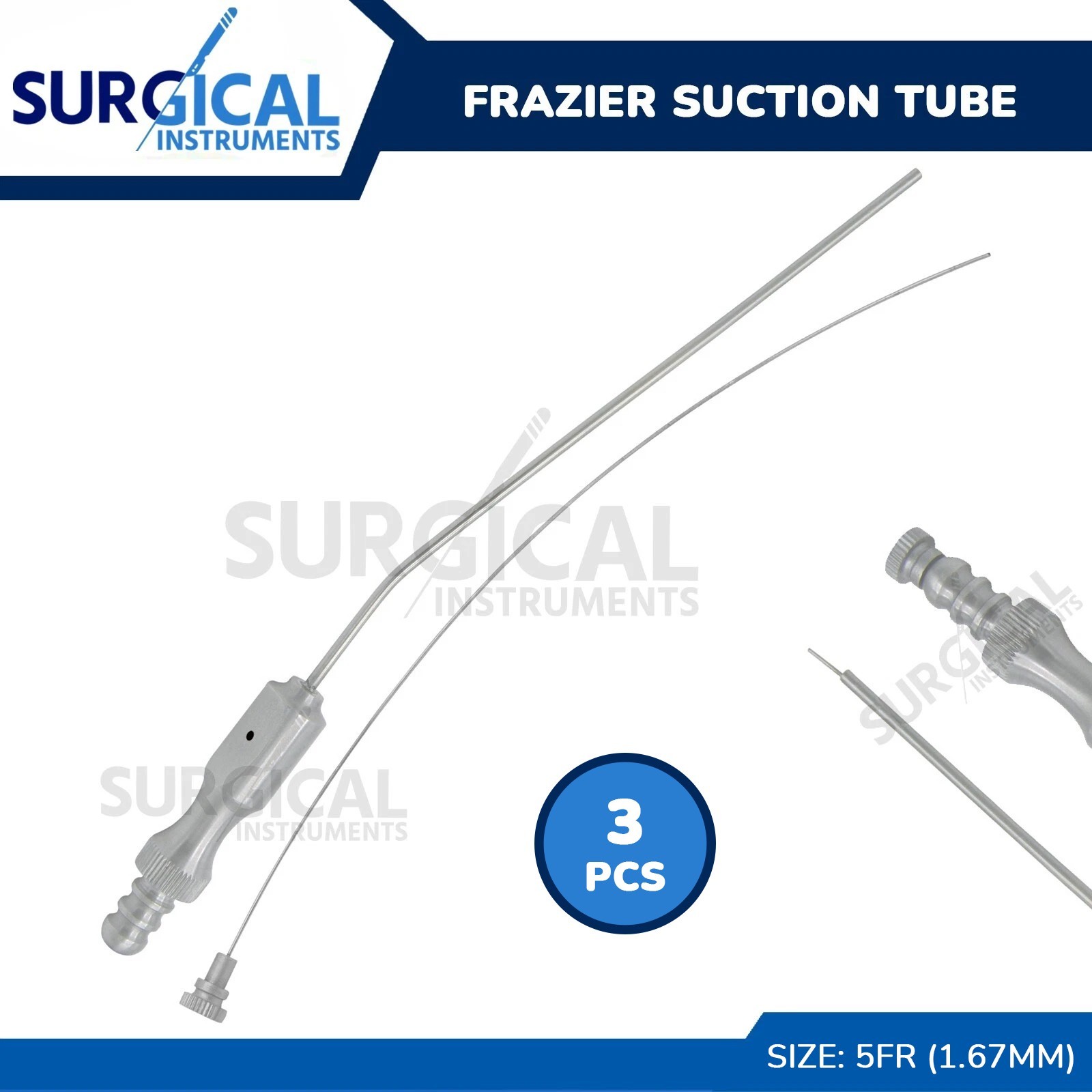 3 Pcs Frazier Suction Tube No. 5 Aspirator Surgical Instruments German Grade