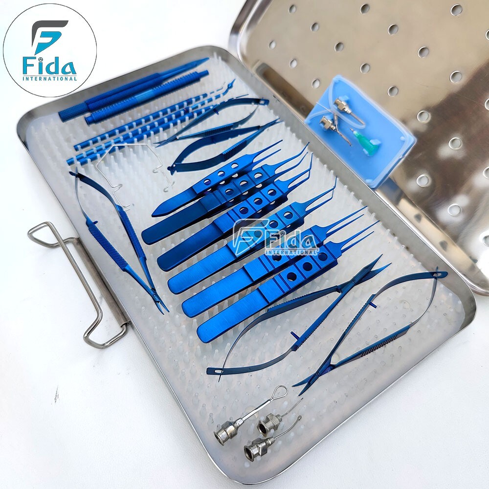 Micro Eye Cataract Surgery Set Ophthalmic Titanium Blue Surgical Suture Kit 21pc