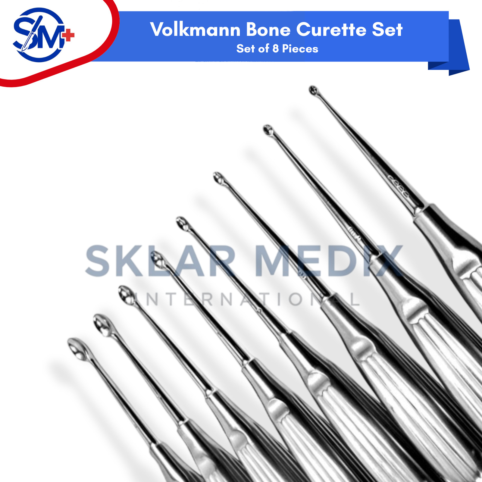 Volkmann Bone Curettes Set of 8 Pieces Orthopedic Spine Surgical Instruments CE