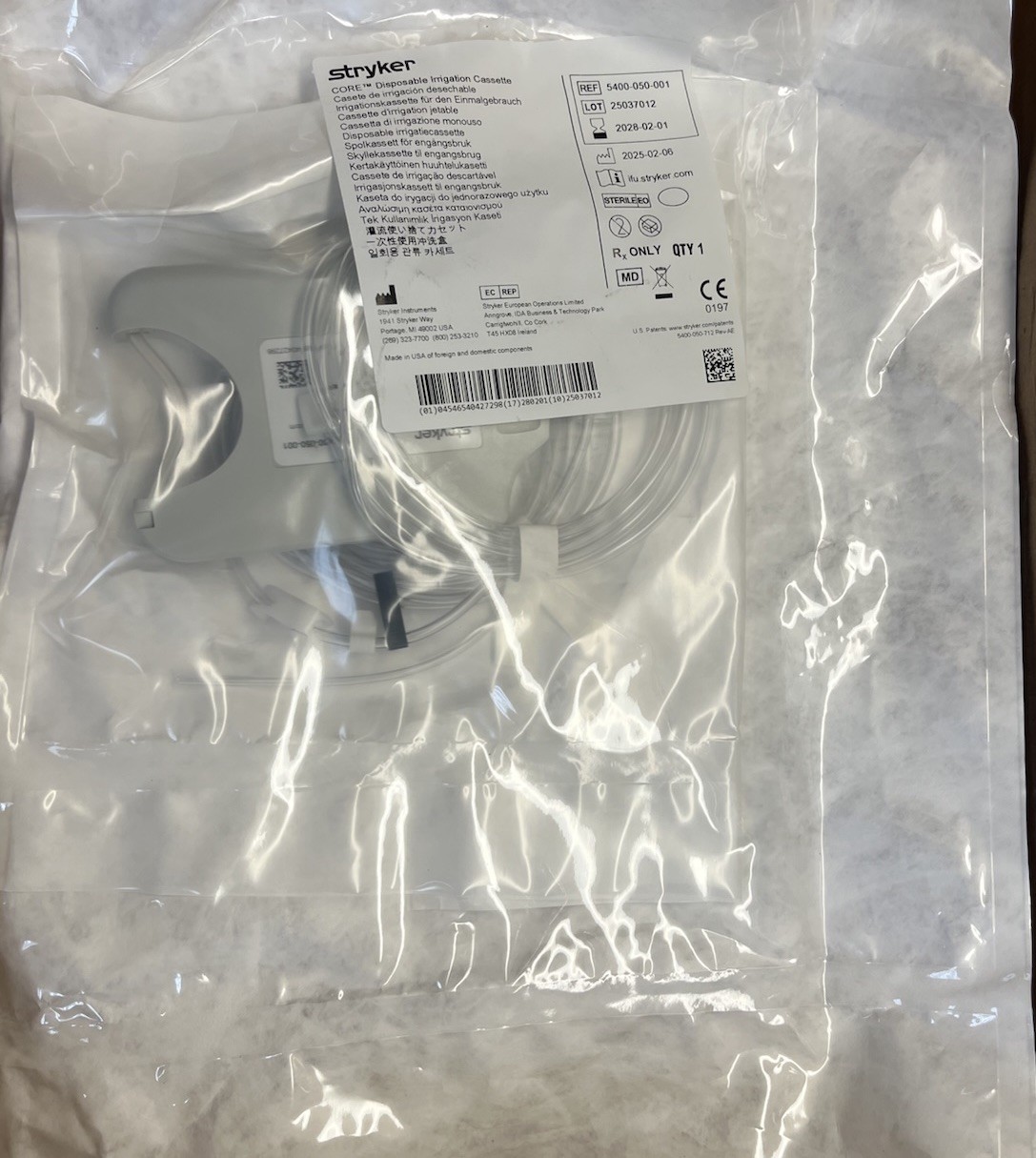 Stryker 5400-050-001 Single Irrigation Cassette for CORE Consoles EXP 2028-02-06