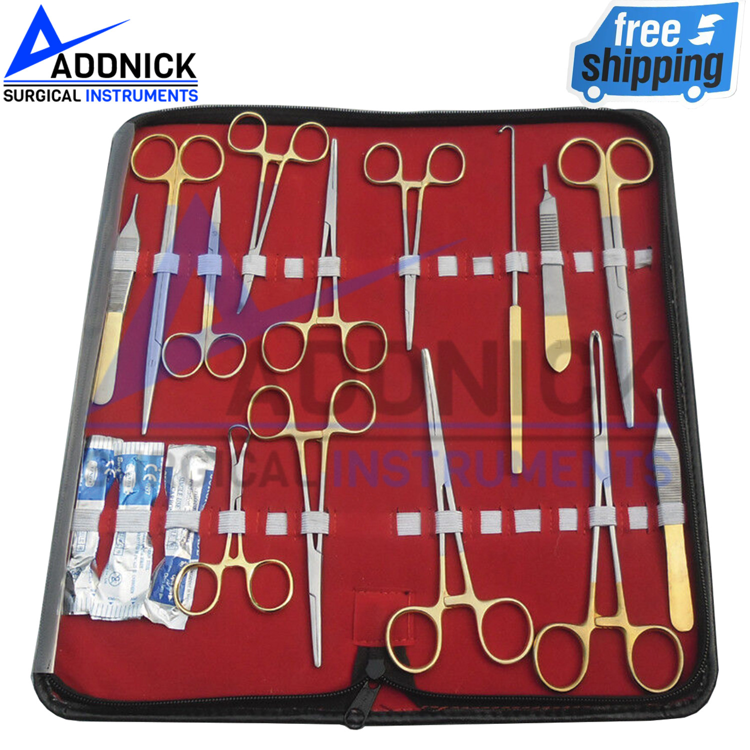 44 Pc O.R Grade Minor Surgery Students Kit With Gold Handle Surgical Instruments