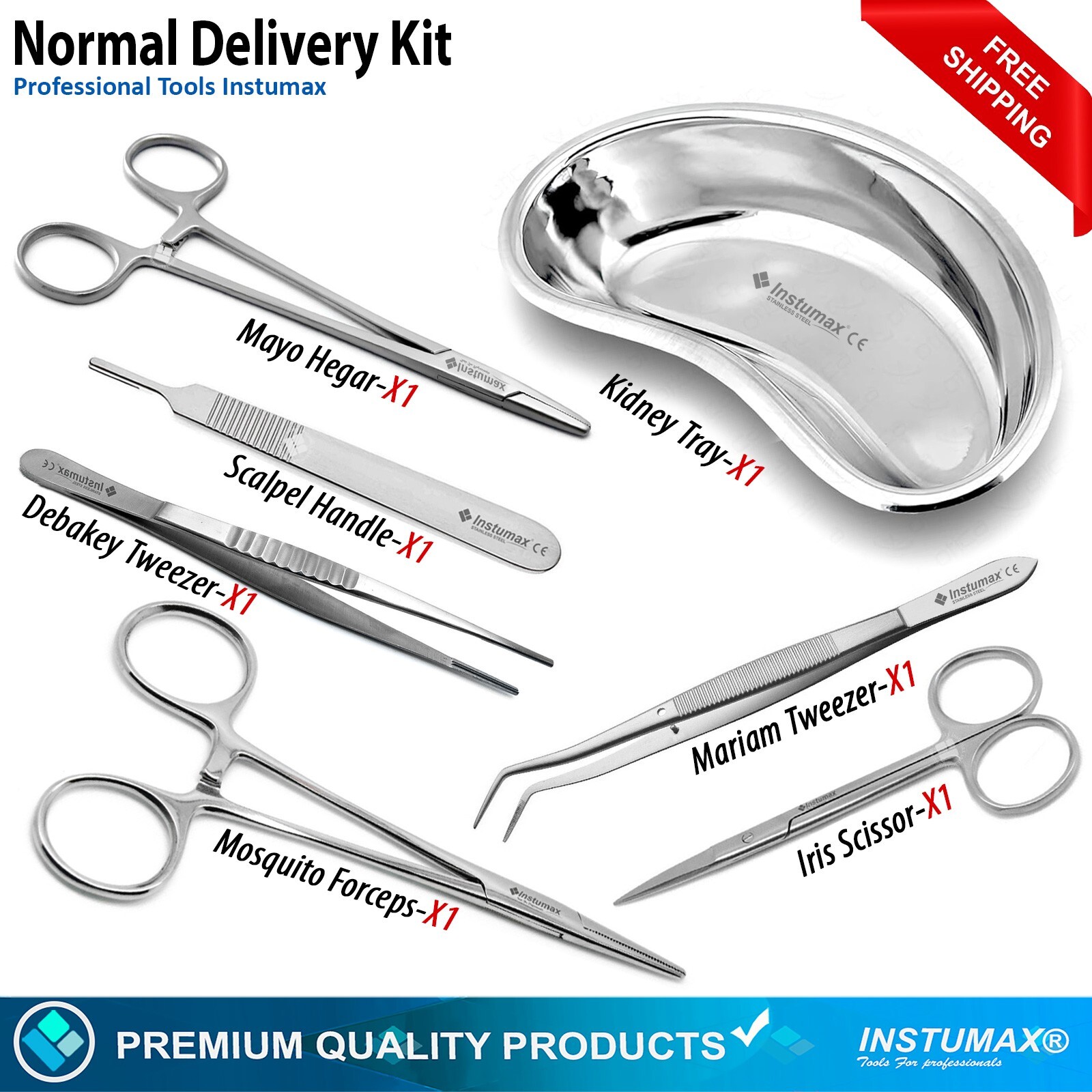 Normal Delivery Tray Set Gynaecology Scissors Scalpel Surgical Instruments 7PCS