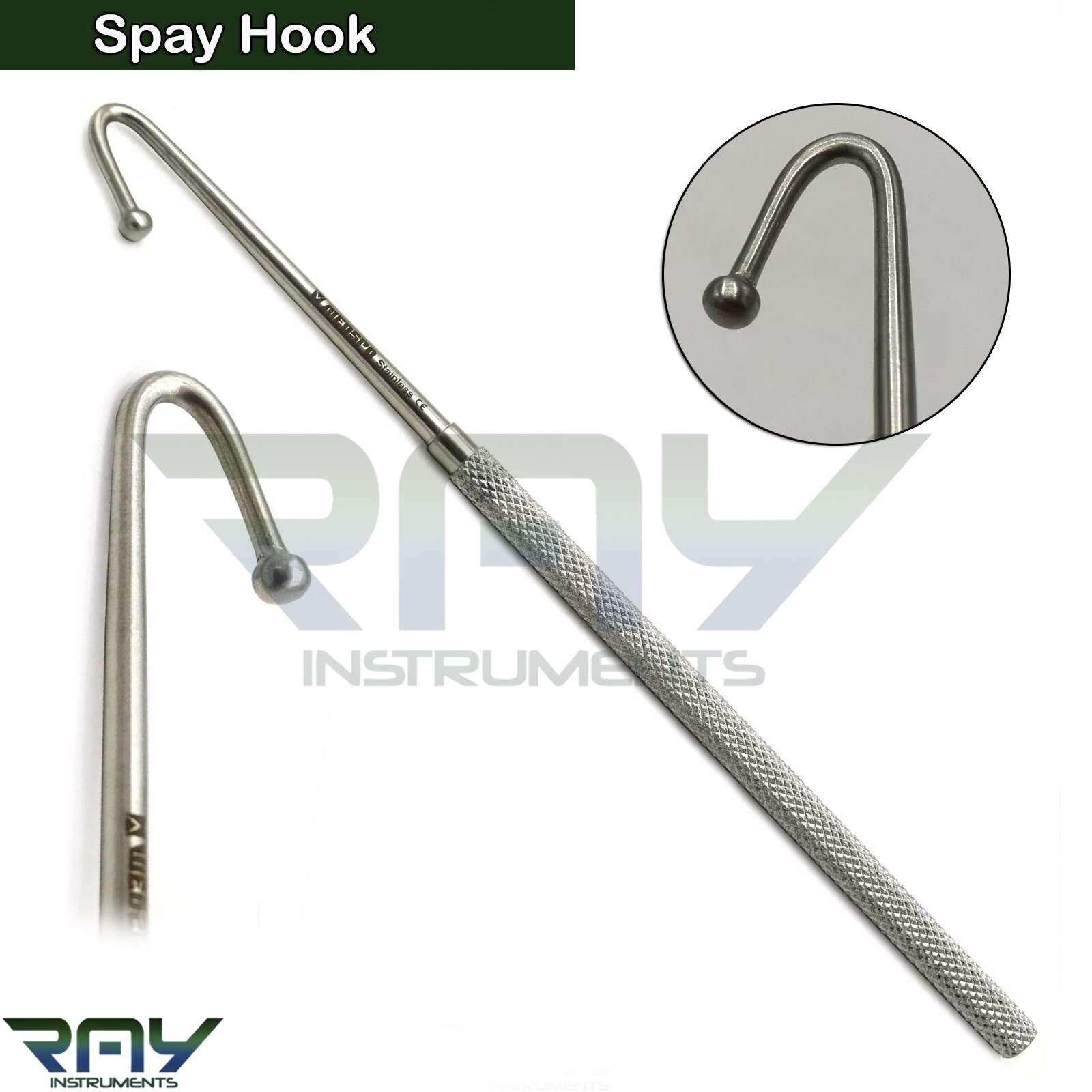 Spay Snook Hook Ball Tip Animal Ovaries Removal Veterinary Surgical Instruments