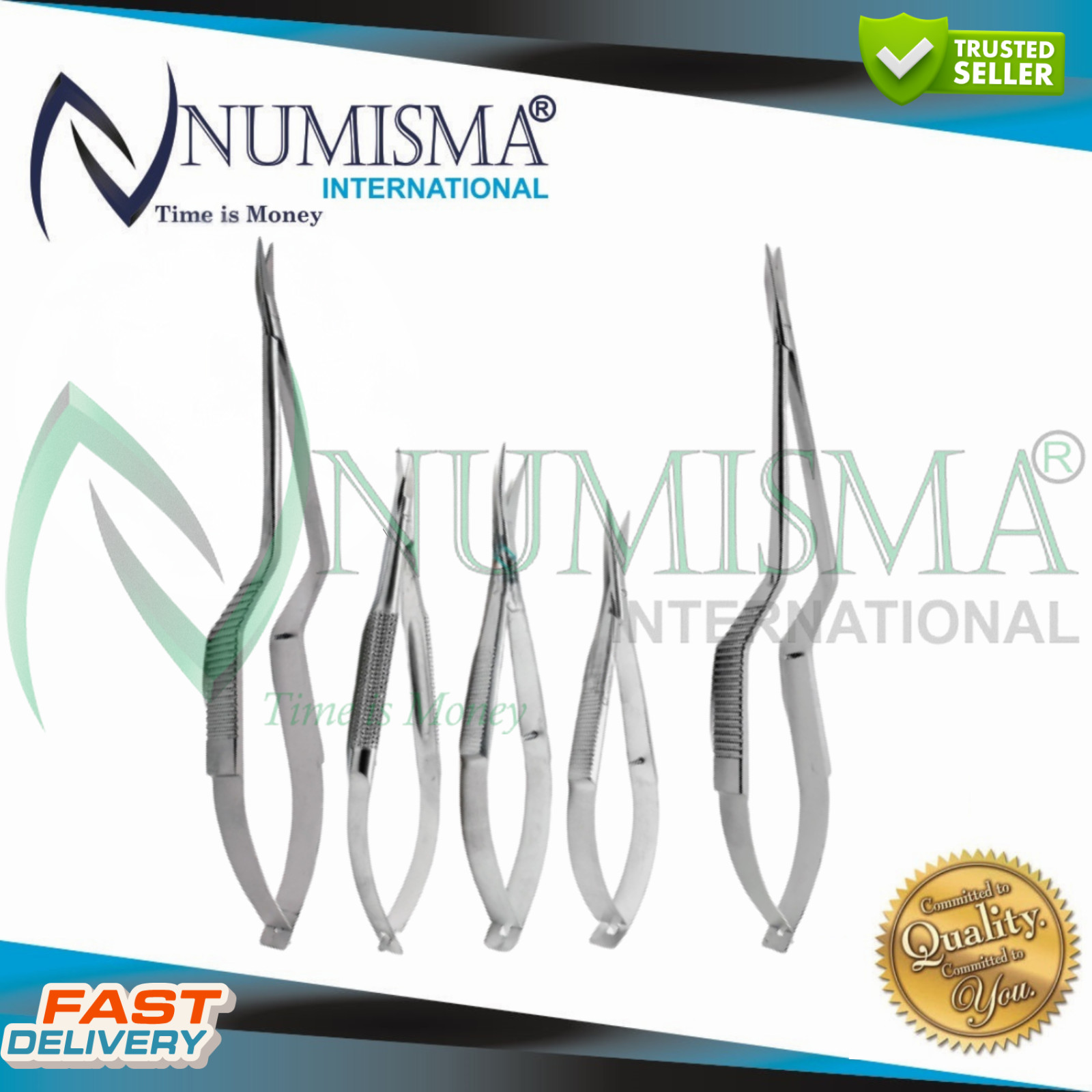 Ophthalmic Castroviejo Yasargil Scissors Micro Surgical Instruments Set of 5 Pcs