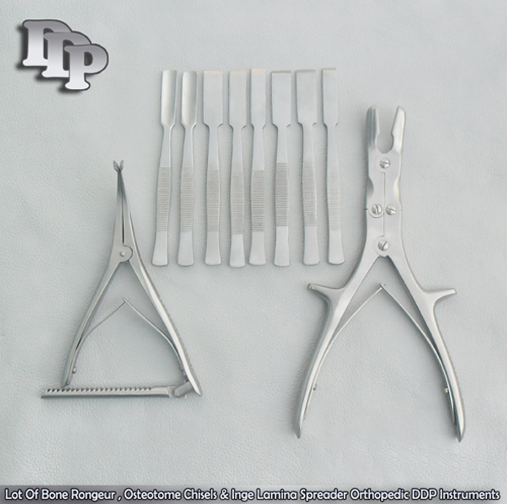 Lot Of Bone Rongeur,Osteotome Chisels & Inge Lamina Spreader Orthopedic