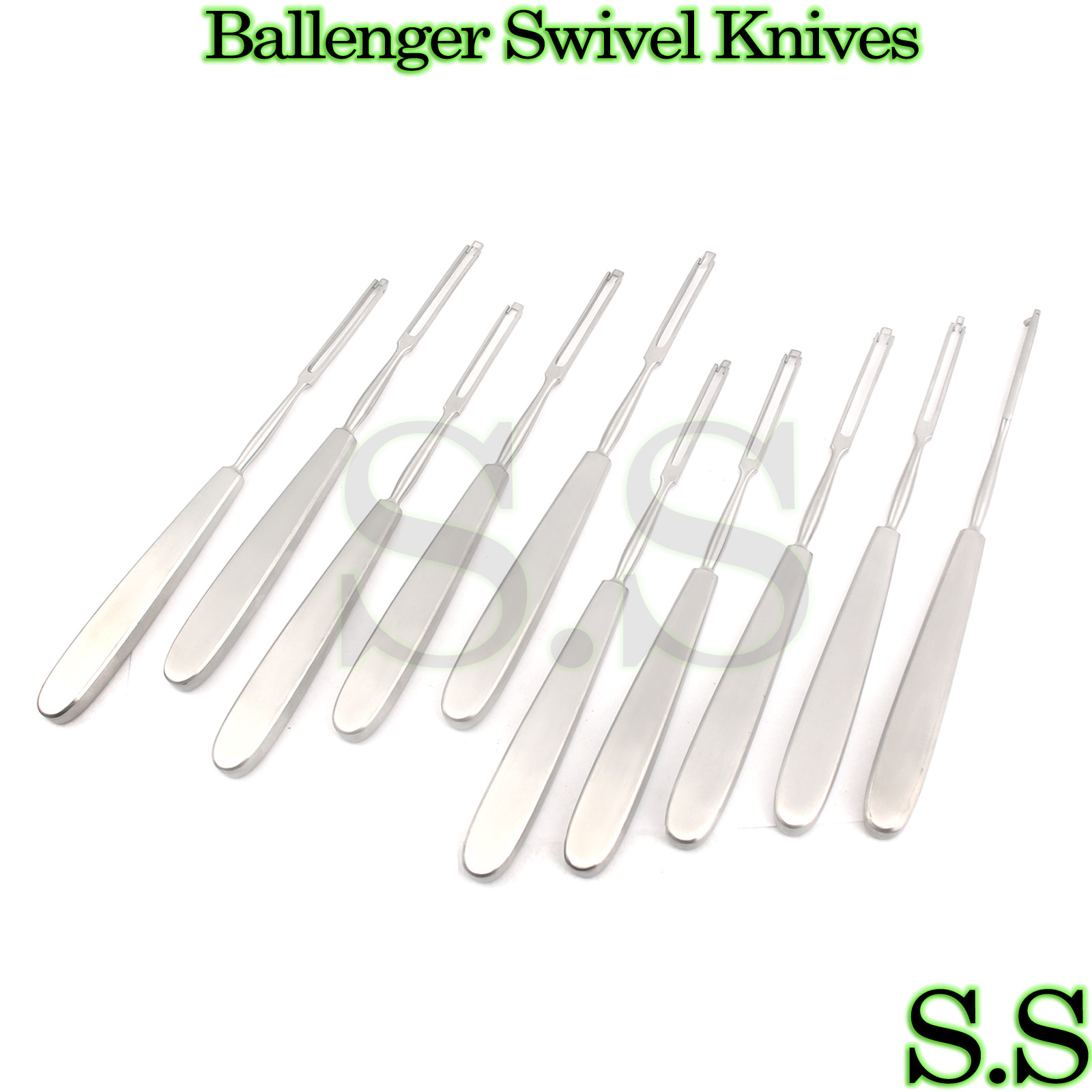 10 Pcs Surgical Ballenger Swivel Straight Knives 5mm 7.75″ Instruments