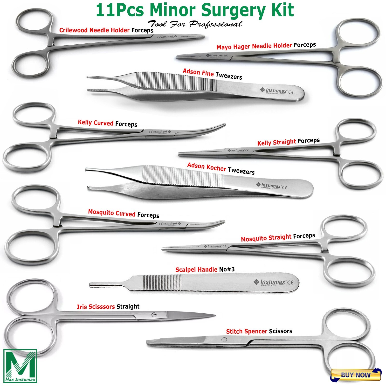 11Pcs Minor Surgery Kit Surgical Instruments Students Dissecting Suture Removal