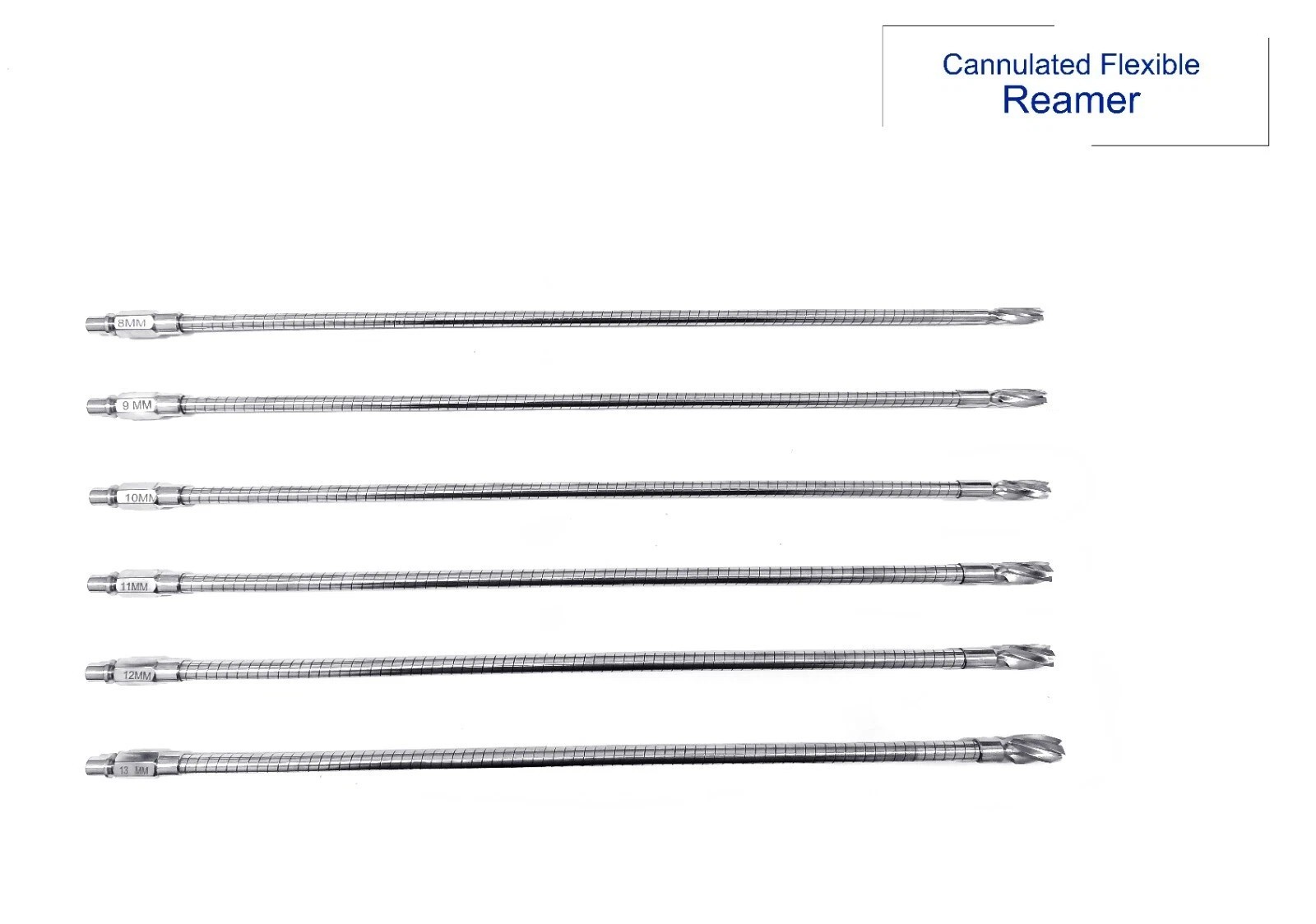 Orthopedic Cannulated Flexible Reamer 8 mm to 13 mm Lot of 6pc Stainless Steel