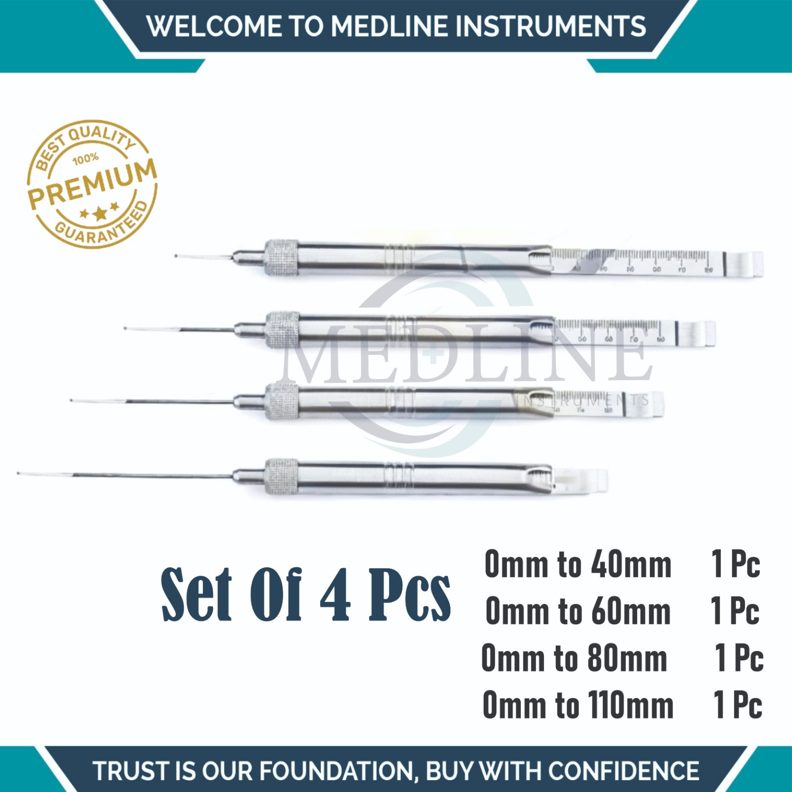 Depth Gauge Orthopedic Measuring Orthopedic Instruments Set Of 4 Pcs