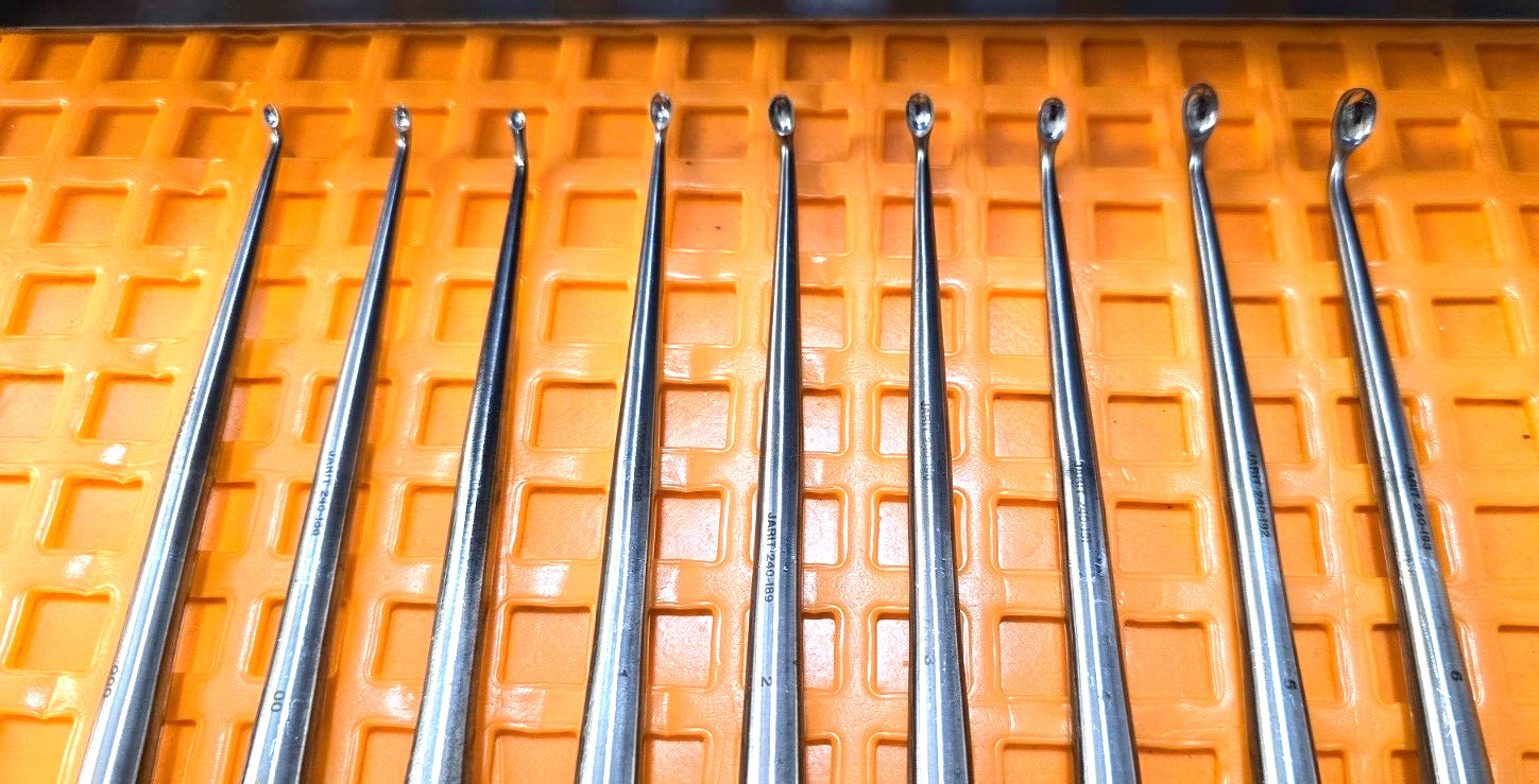 JARIT 240-085 Orthopedic Cobb Curettes Oval Cup Angled Tip Set of 9 With Rack
