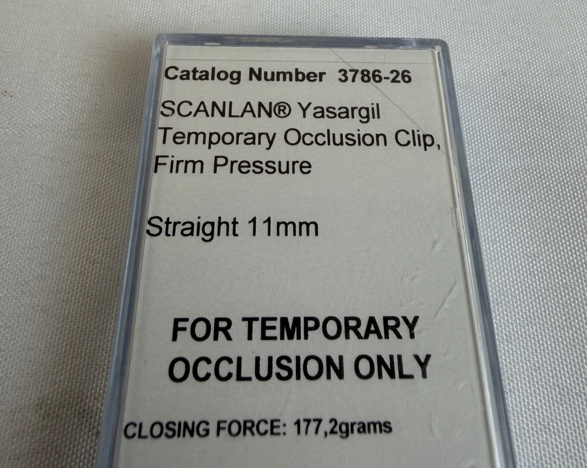 Scanlan 3786-26 Yasargil Temporary Occlusion Clamp Straight 11mm Firm Pressure