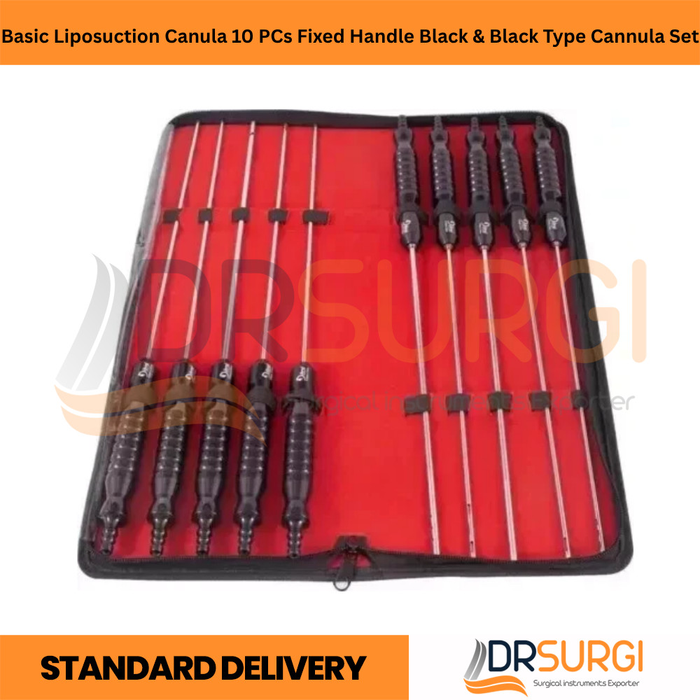 Basic Liposuction Canula 10 PCs Fixed Handle Black & Black Type Cannula Set