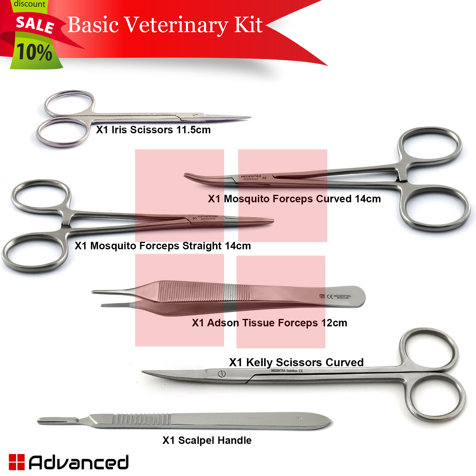 Small Animals Rodents Surgery instruments Hemostat Forceps Kelly Scissors Curved