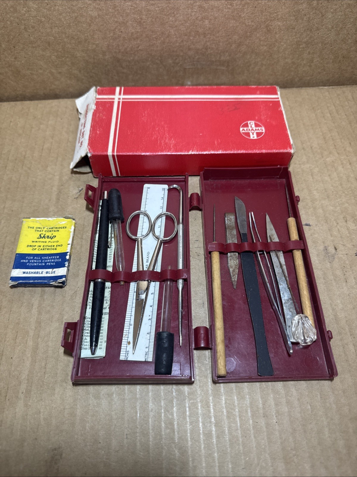 Vintage Clay – Adams Dissecting Kit No 200 Scalpel Forceps Scissors Probe USA