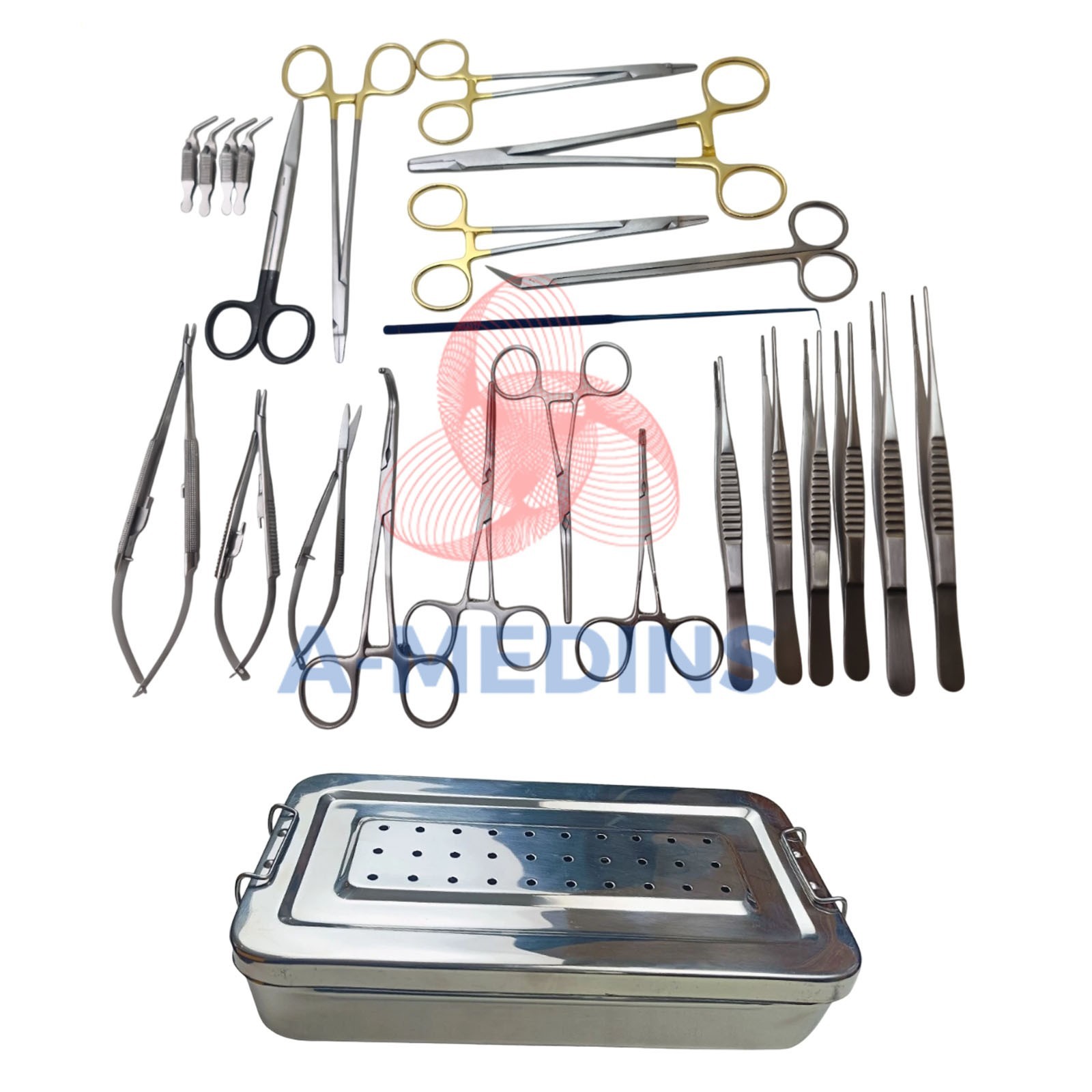 Vascular Surgical Comprehensive Tool Set of 24-Pcs & premium Sterilization Box