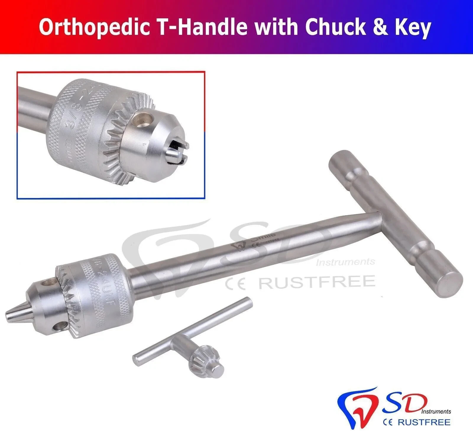 Orthopedic T Handle With Chuck & Key Orthopedic Veterinary Surgery Instruments