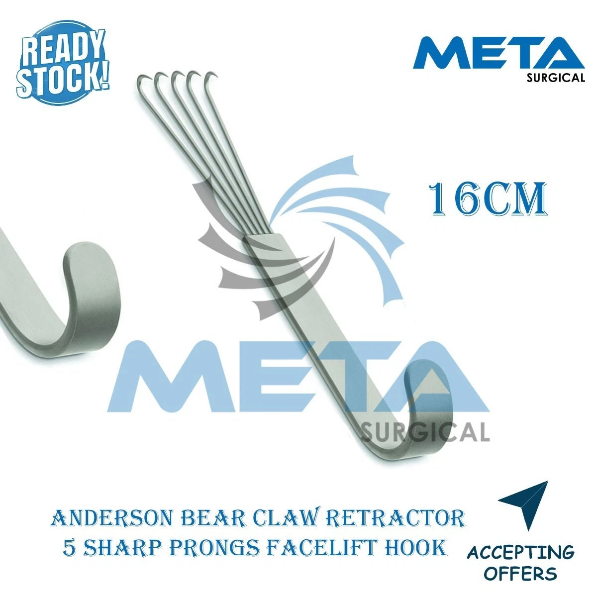 Anderson Bear claw Retractor 16 cm 5 Sharp Prongs Facelift Hook Instrument