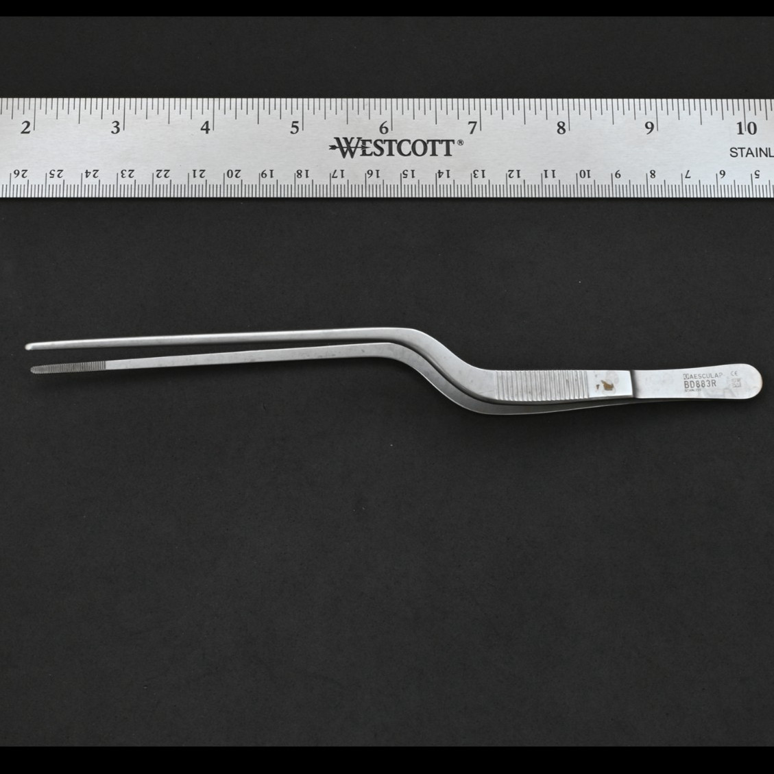Aesculap BD883R Gruenwald Bayonet Forceps Serrated 7 7/8 in