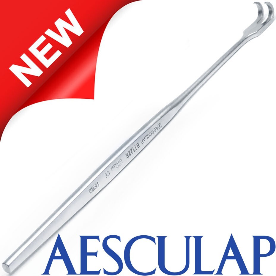 Aesculap BT122R Hand Held Hook Small Curved Retractor 2 Sharp prongs 6.5″