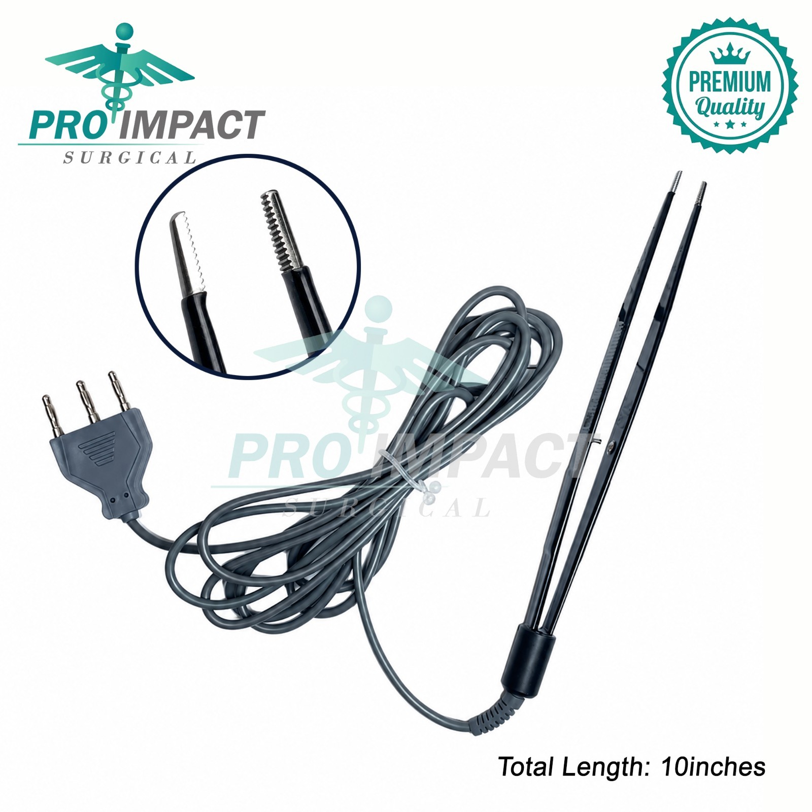 Tebbetts Hand-Activated Monopolar Insulated Forceps 10″ Serrated Jaws w/ Cord