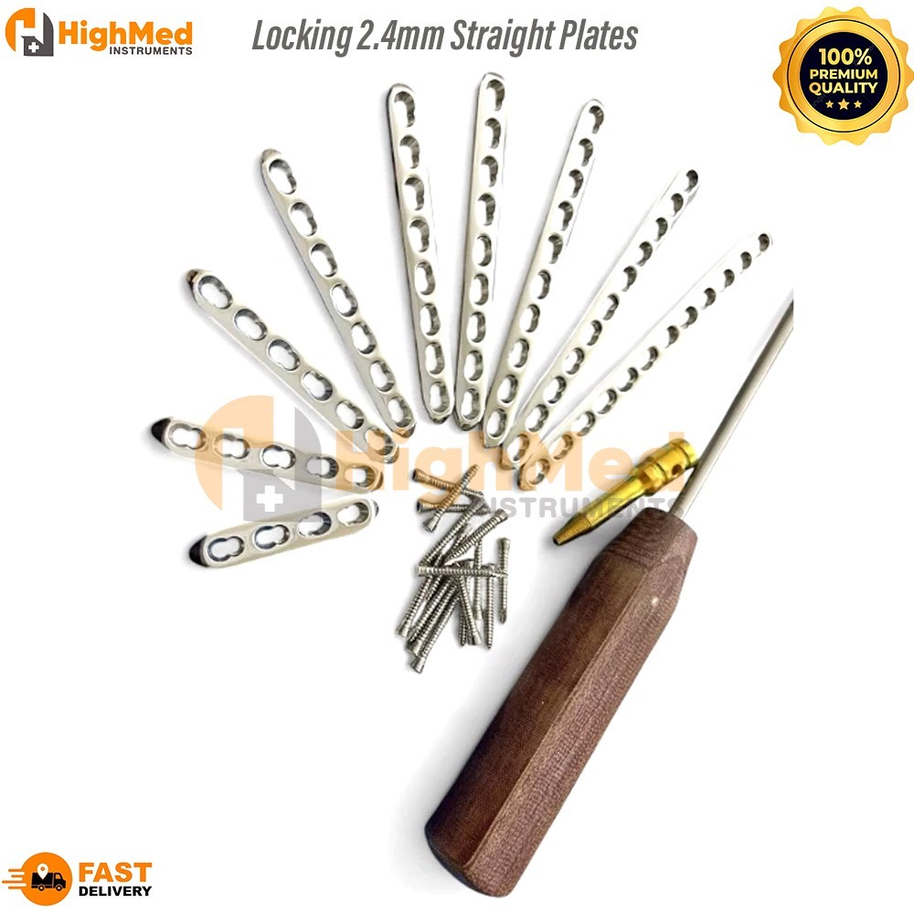 Locking 2.4mm Straight Plates 4 to 12 Holes & 2.4mm LCP Screws (66 Pcs) SS 316L