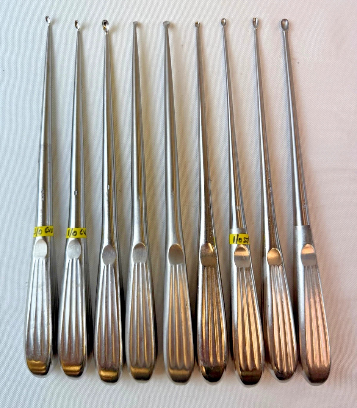 Set of 9 Millennium 9″ Brun Bone Curettes Reverse & Forward Angle Straight Neuro