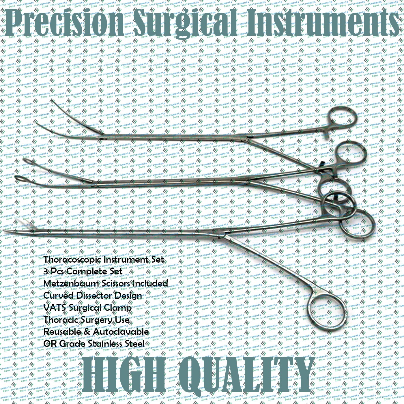 Thoracoscopic Metzenbaum Scissors Curved Dissector VATS Surgical Clamp Set 3 Pcs