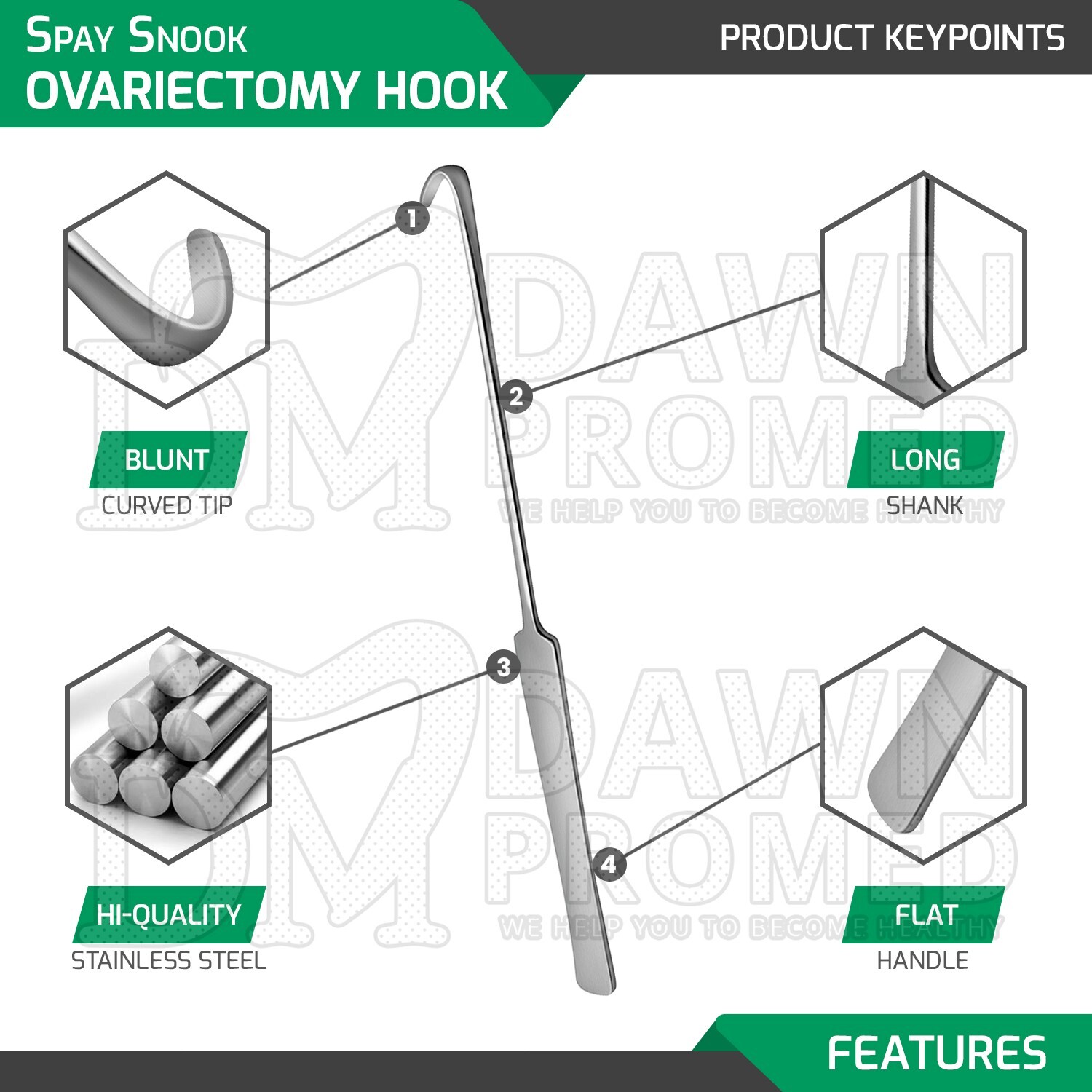 12 Pcs Spay Snook Hook 8″ Ovariectomy Veterinary Surgical Instruments Set