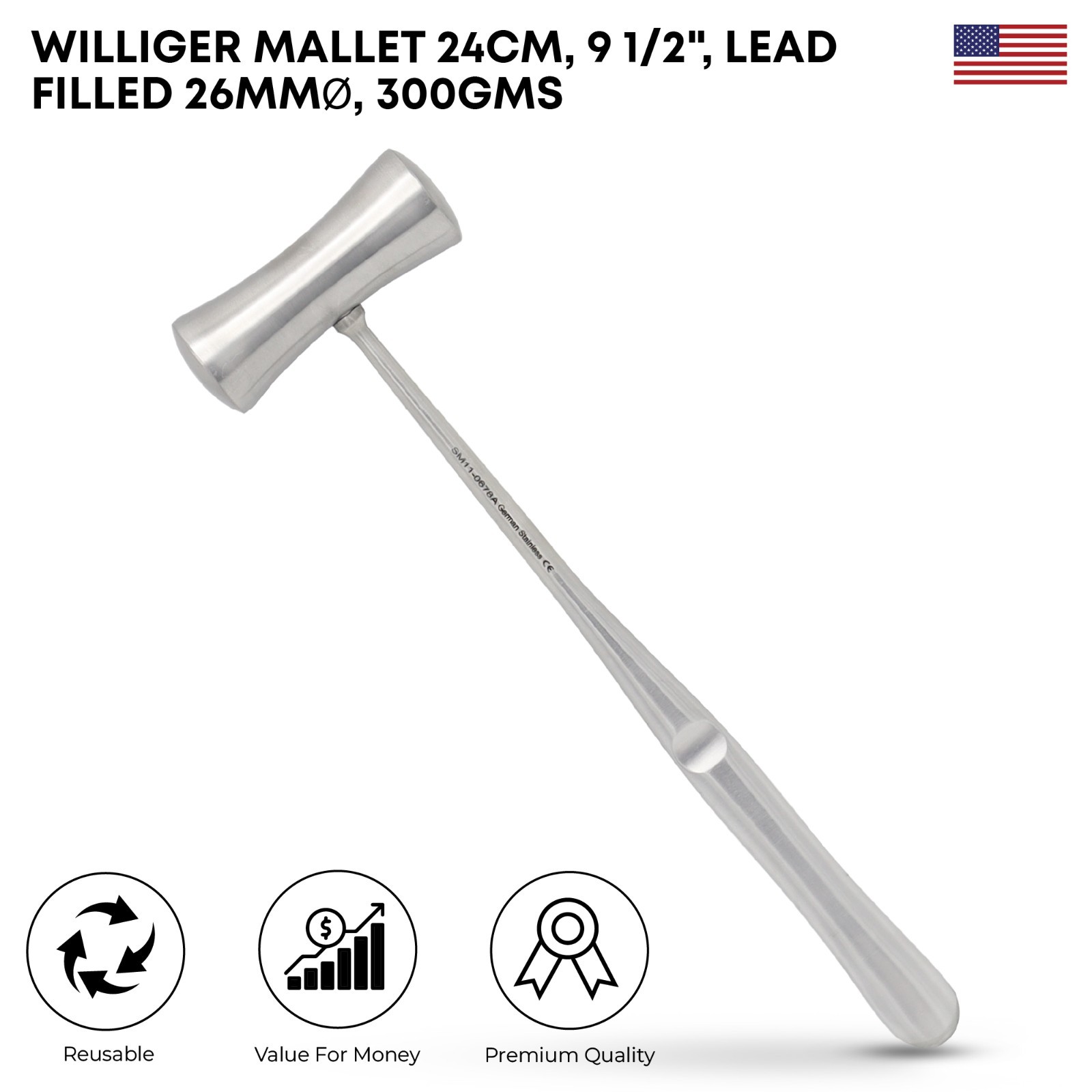 Williger Mallet 24cm 9.5″ Lead Filled 26mm 28mm Orthopedic Surgical Instrument