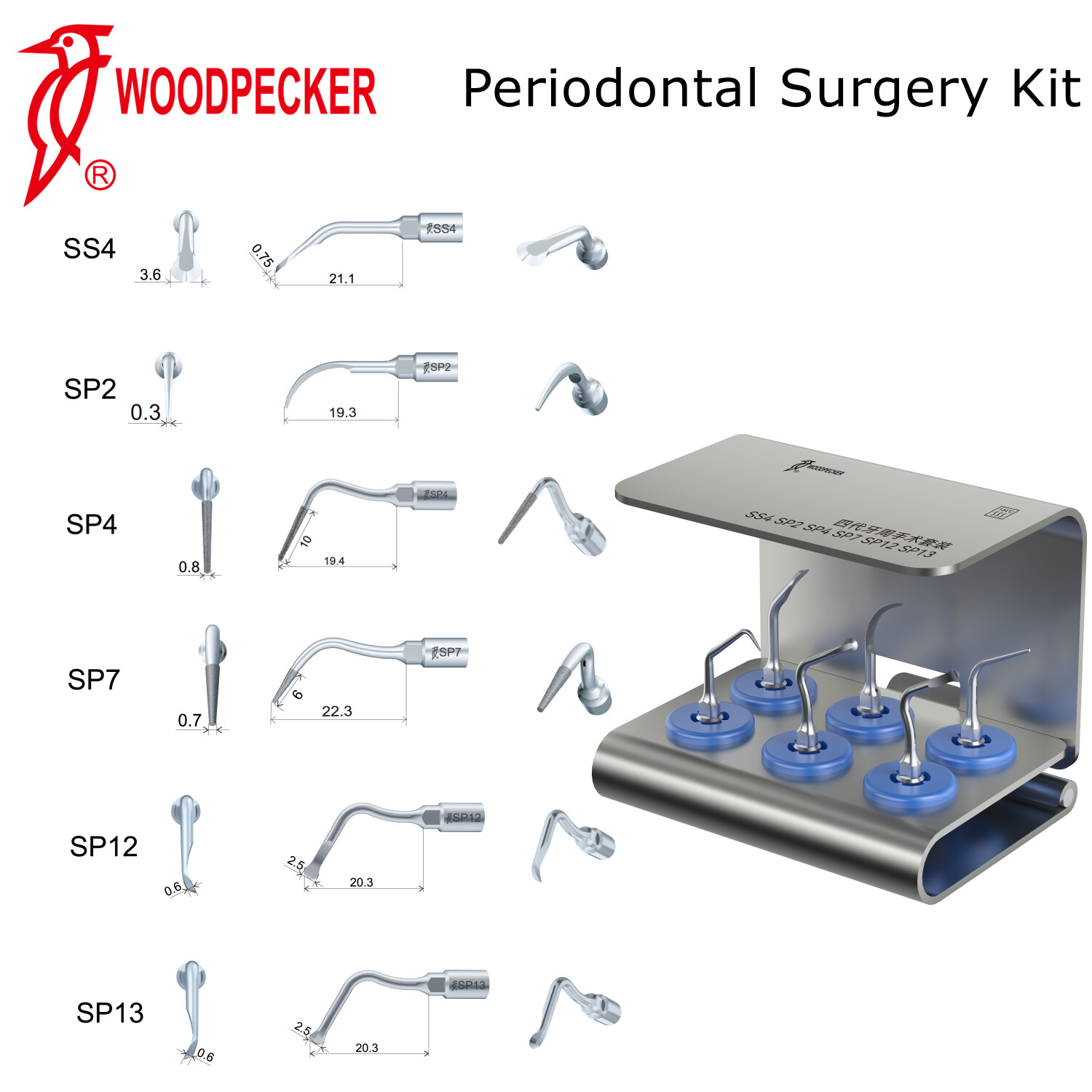 Woodpecker Ultrasonic Piezo Bone Surgery Tips Kit for Surgic Smart Ai Surgery