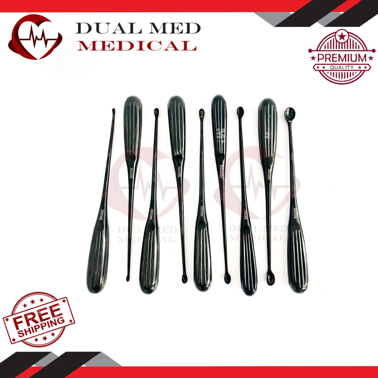Cervical Bone Curette Set Of 8Pcs Orthopedic Surgical Curettes Instruments Black