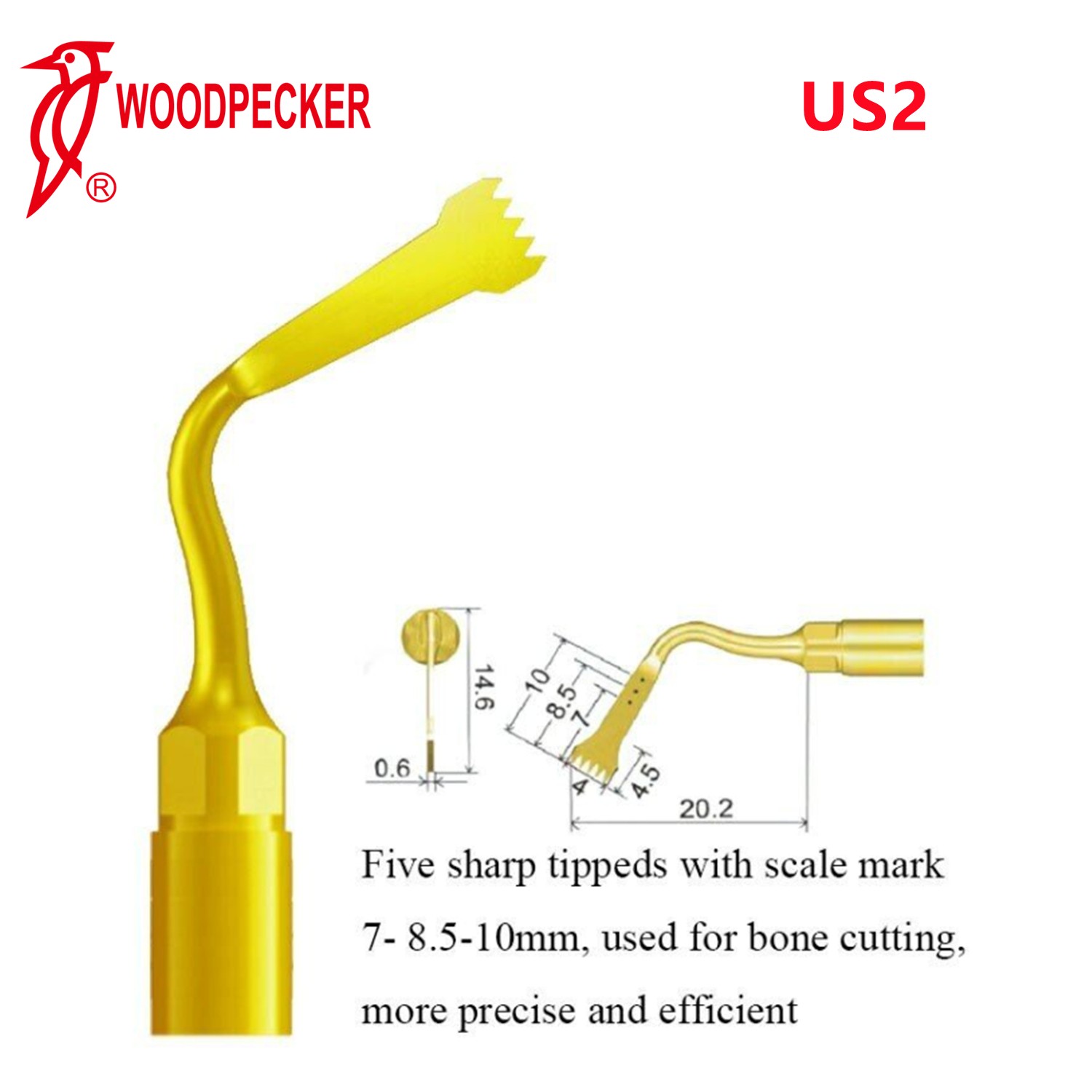 Woodpecker Dental Piezo Ultrasonic Bone Surgery Tip US2 Fit US-II LED Surgery