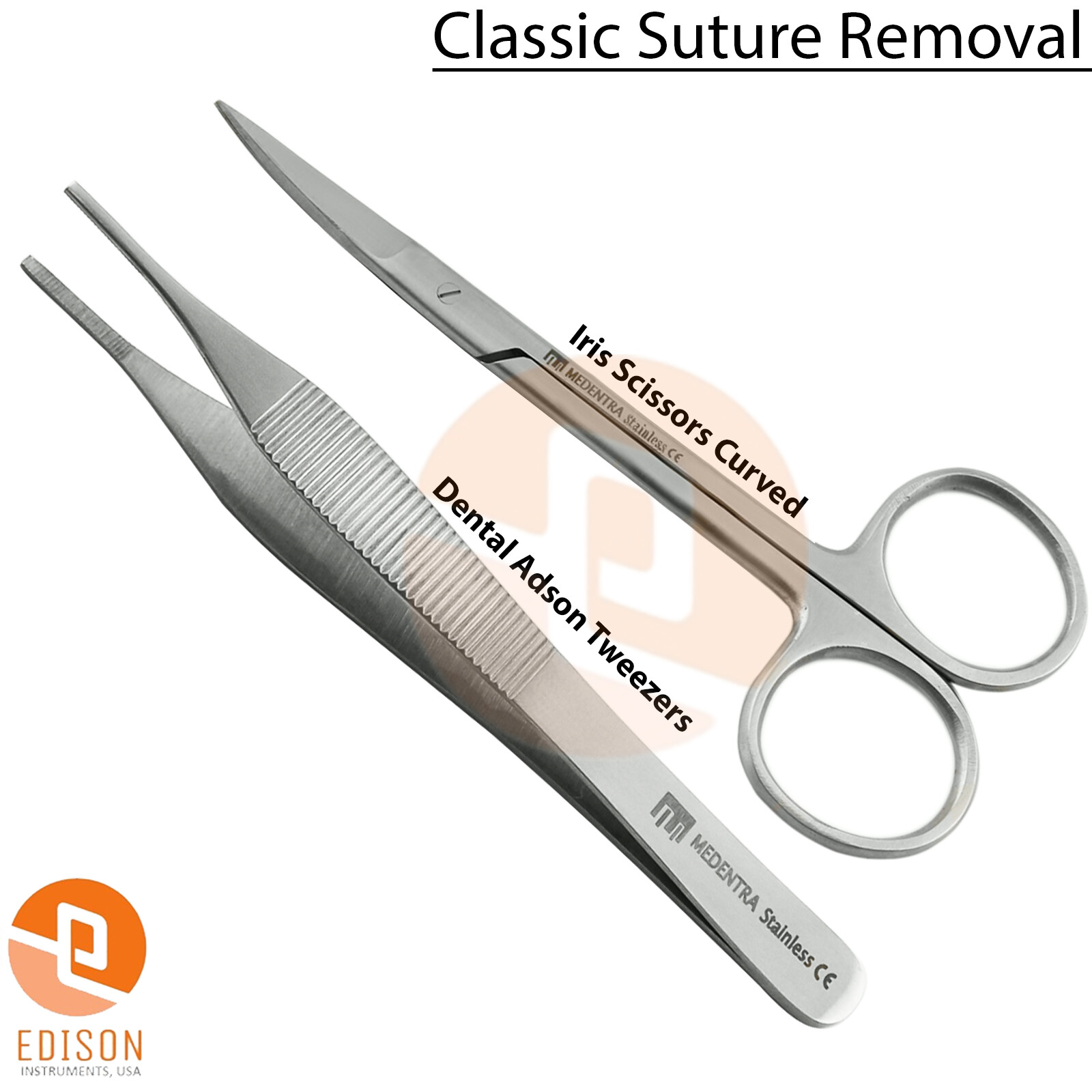 2Pcs Kit Classic Suture Removal Surgical Instrument Adson Tweezers Iris Scissors