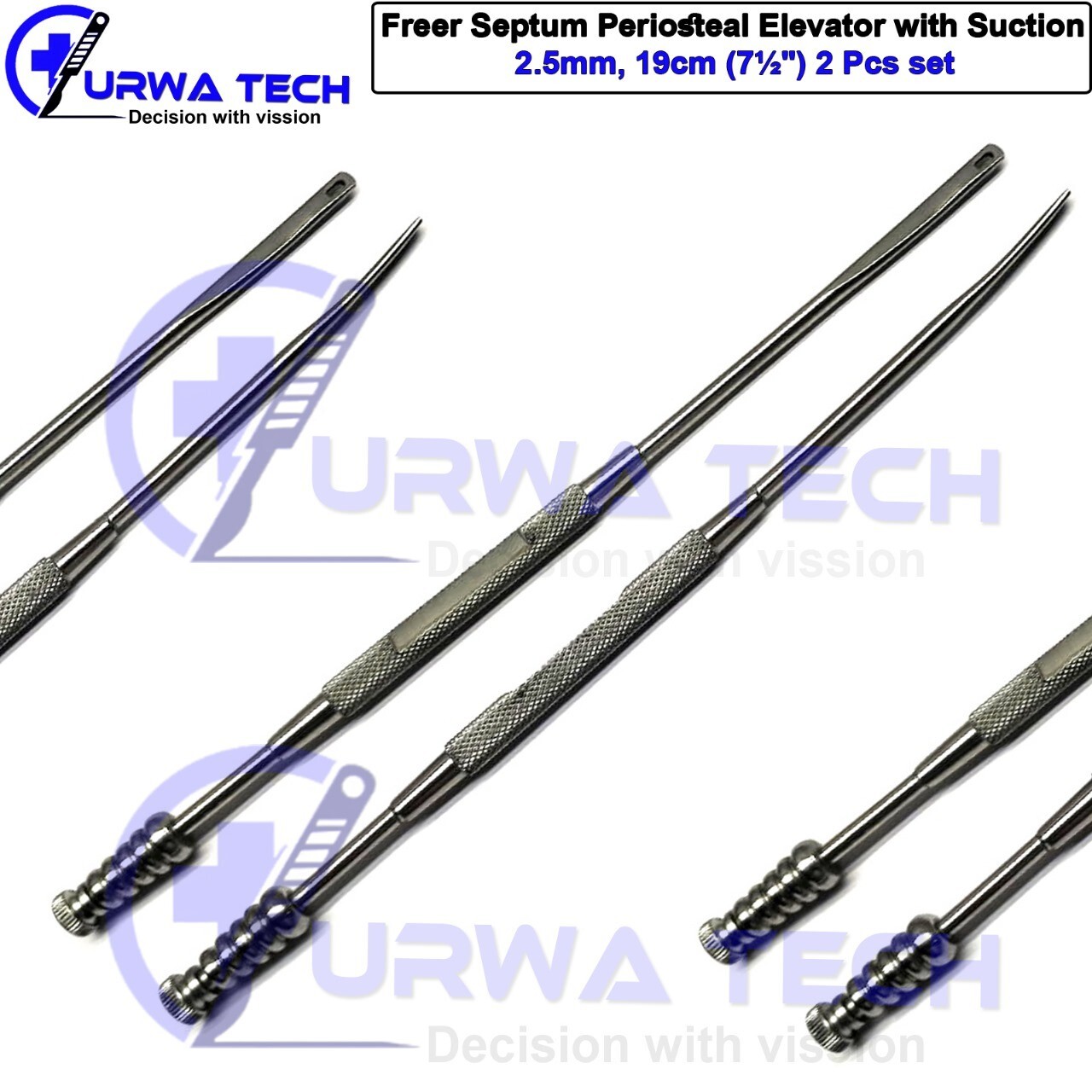 Freer Septum Periosteal Elevator With Suction 2.5mm, 19cm (7½”) Set of 2 Pcs
