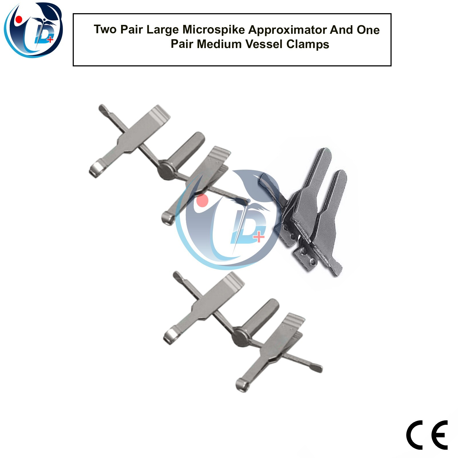 Two Pair Large Microspike Approximator And One Pair Medium Vessel Clamps