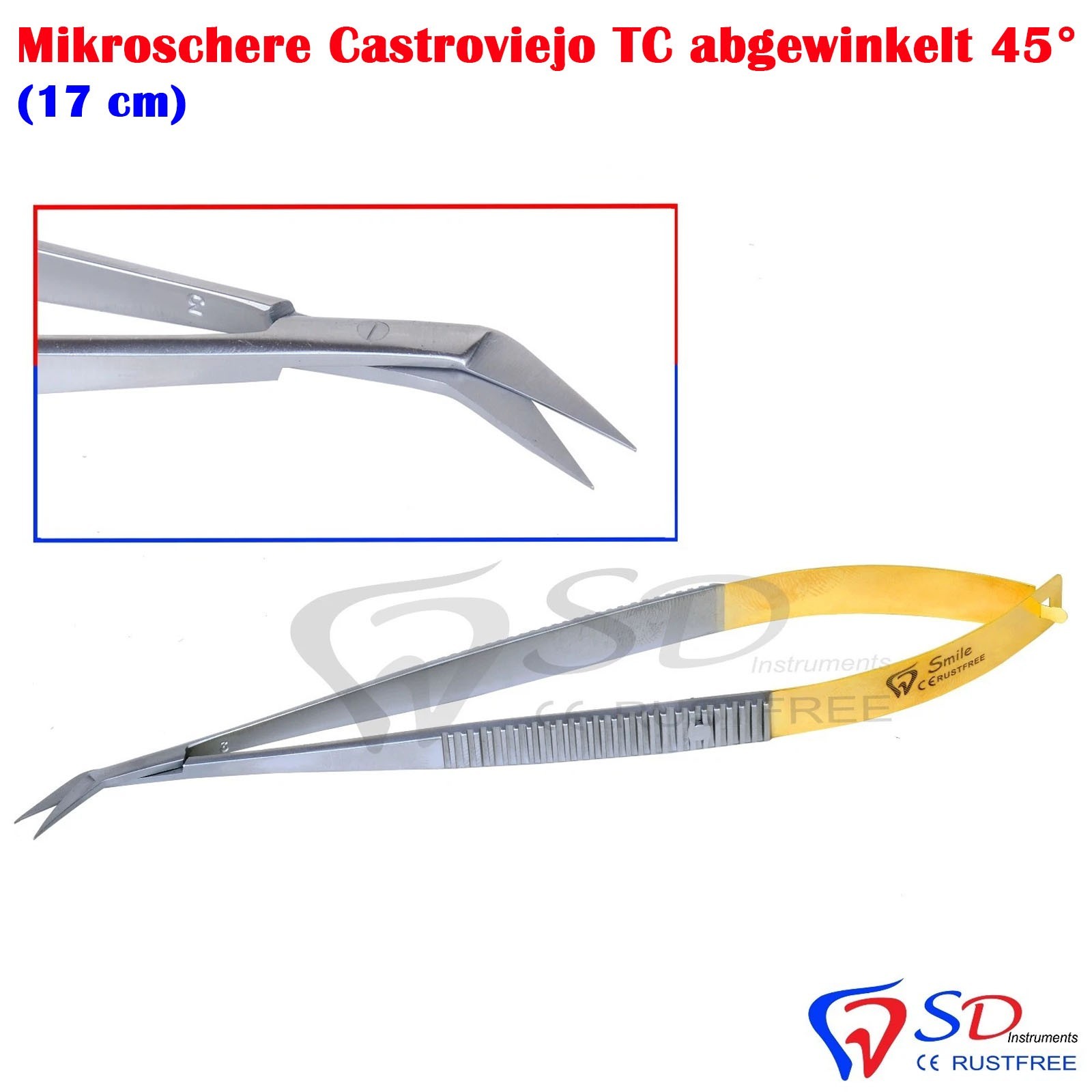 Castroviejo TC Micro Scissors Curved 45° 17 Cm Dental Surgical Instrument