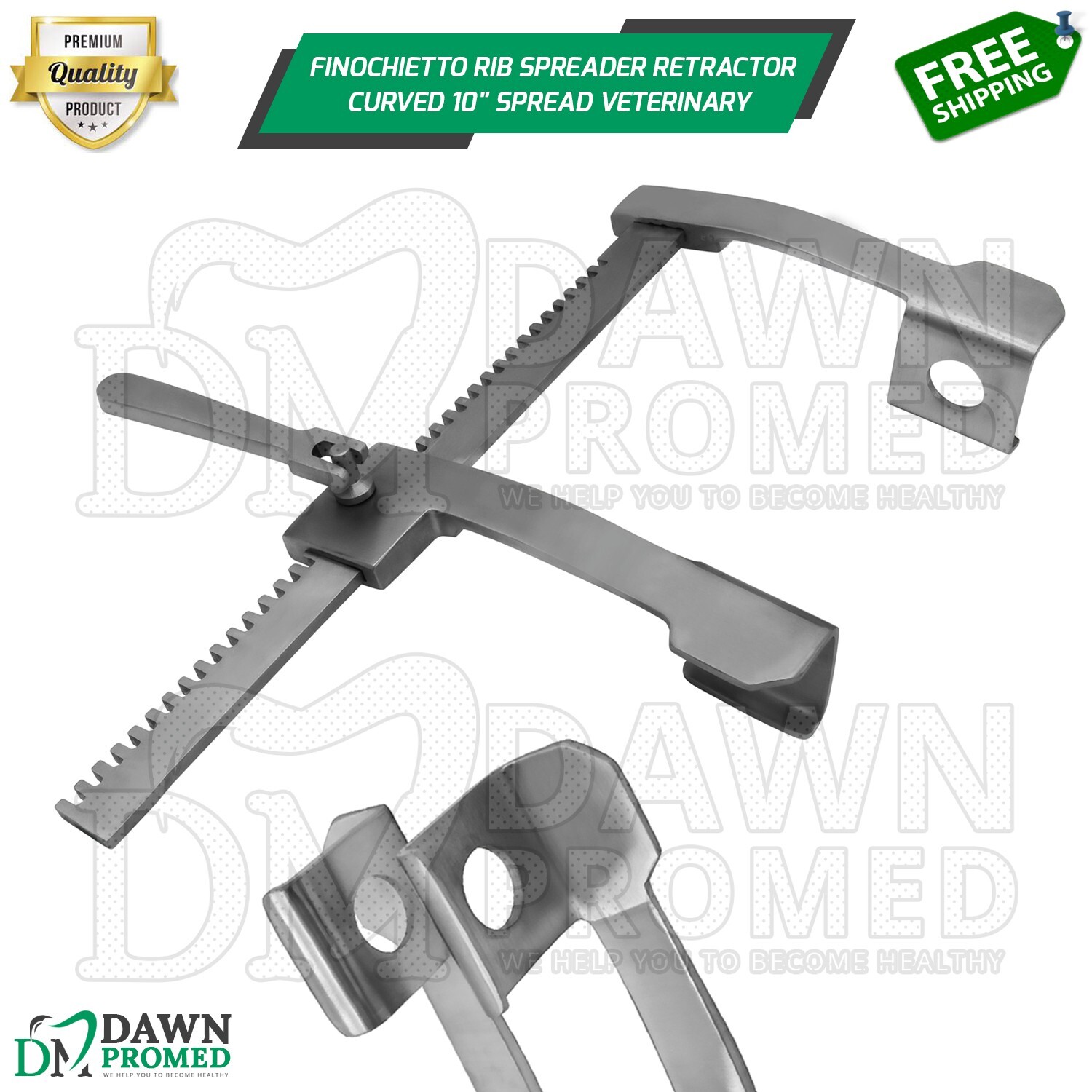Finochietto Rib Spreader Curved 1-3/4″x2-1/4″ Blade 10″ Spread Ortho Retractor