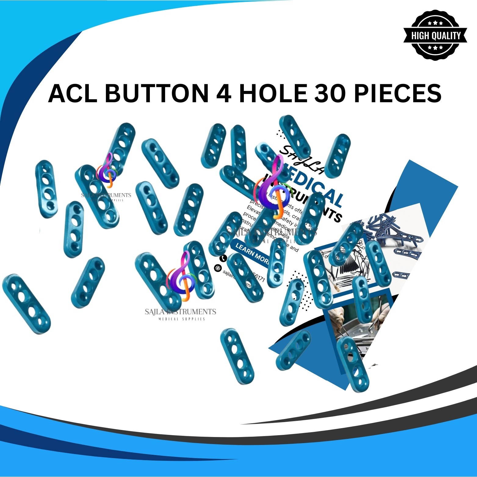 ACL Endo Button 4 Holes Surgical 30 Pcs Orthopedic Surgical Instruments by Sajla
