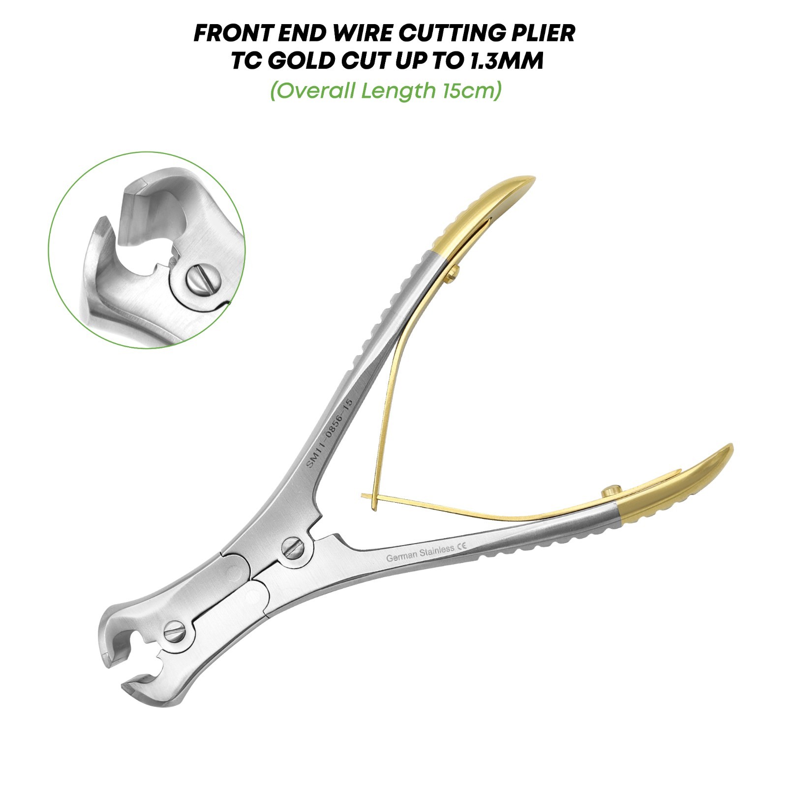 Front End Wire Cutting Plier TC Gold 15 cm Cut up to 1.3 mm Surgical Instrument