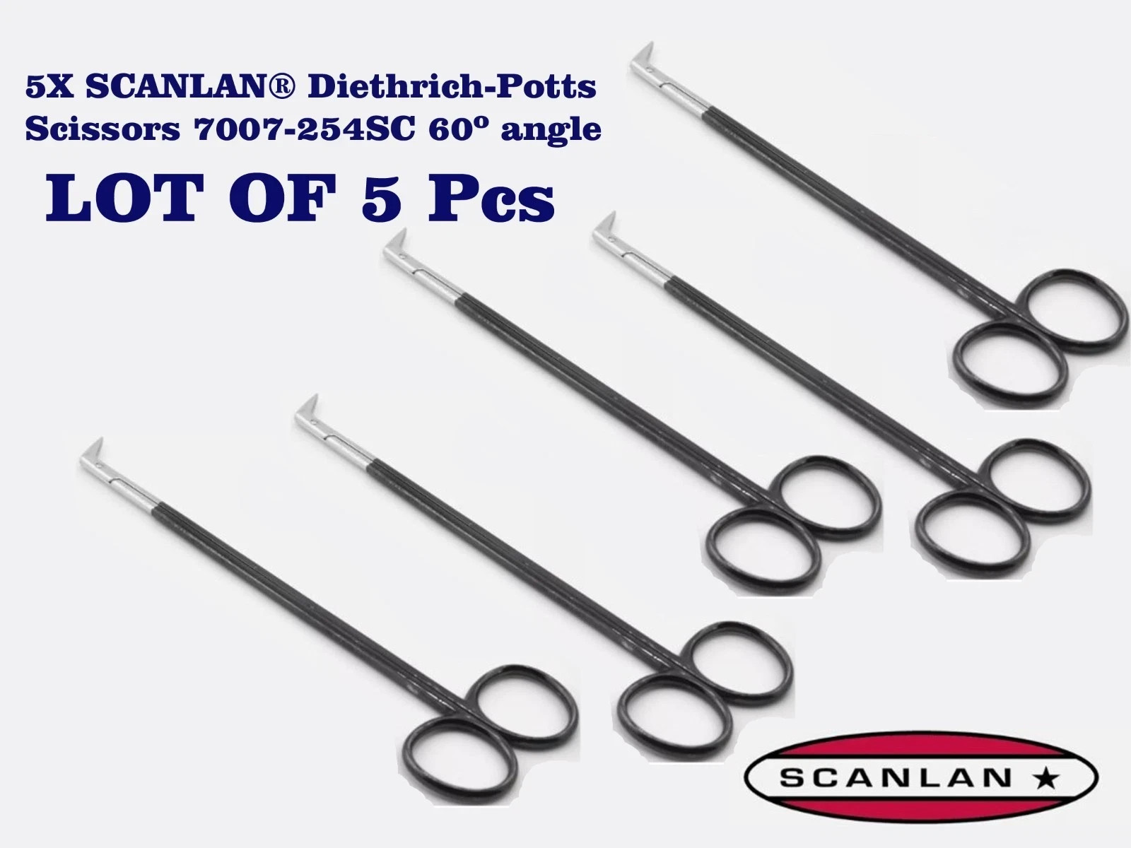 5X SCANLAN 7007-254SC Surgical Supercut Hegemann Potts-Smith 60° CVD Scissors 7″