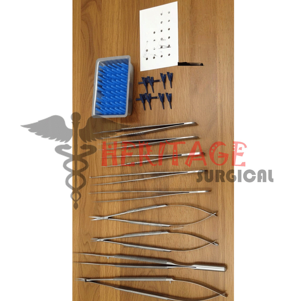 Micro Surgery Instrument Set 9 Pcs With Micro Vascular Clamp Plastic Surgery